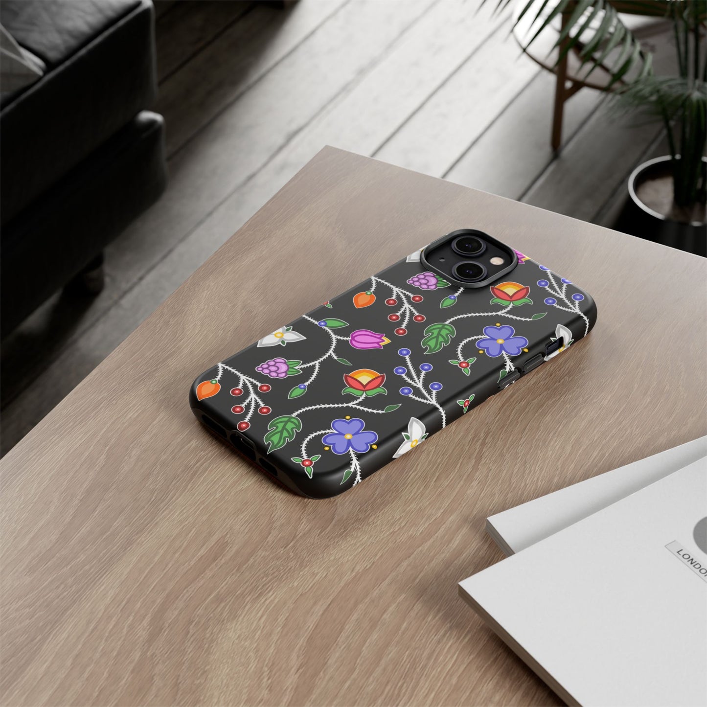 Ojibwe Floral Tough Phone Cases - Black