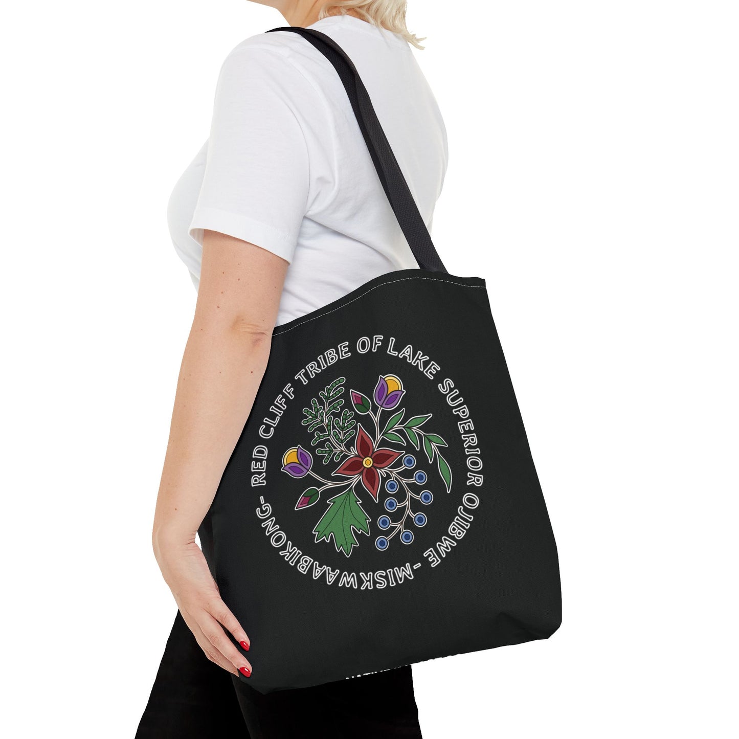 Red Cliff Tribe of Lake Superior Ojibwe Floral Design - Tote Bag - Fire Colors