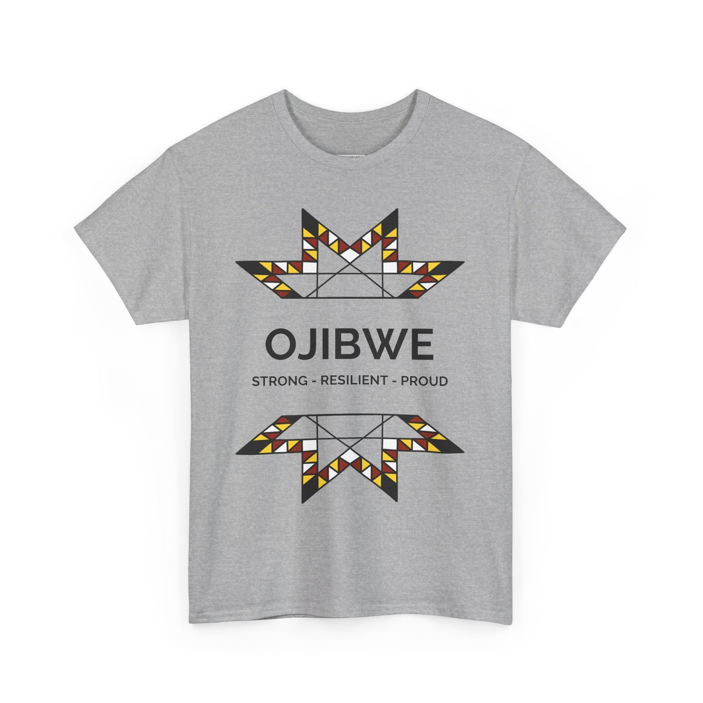 Ojibwe Pride Text & Geometric Star Design - Unisex Gildan Heavy Cotton Tee