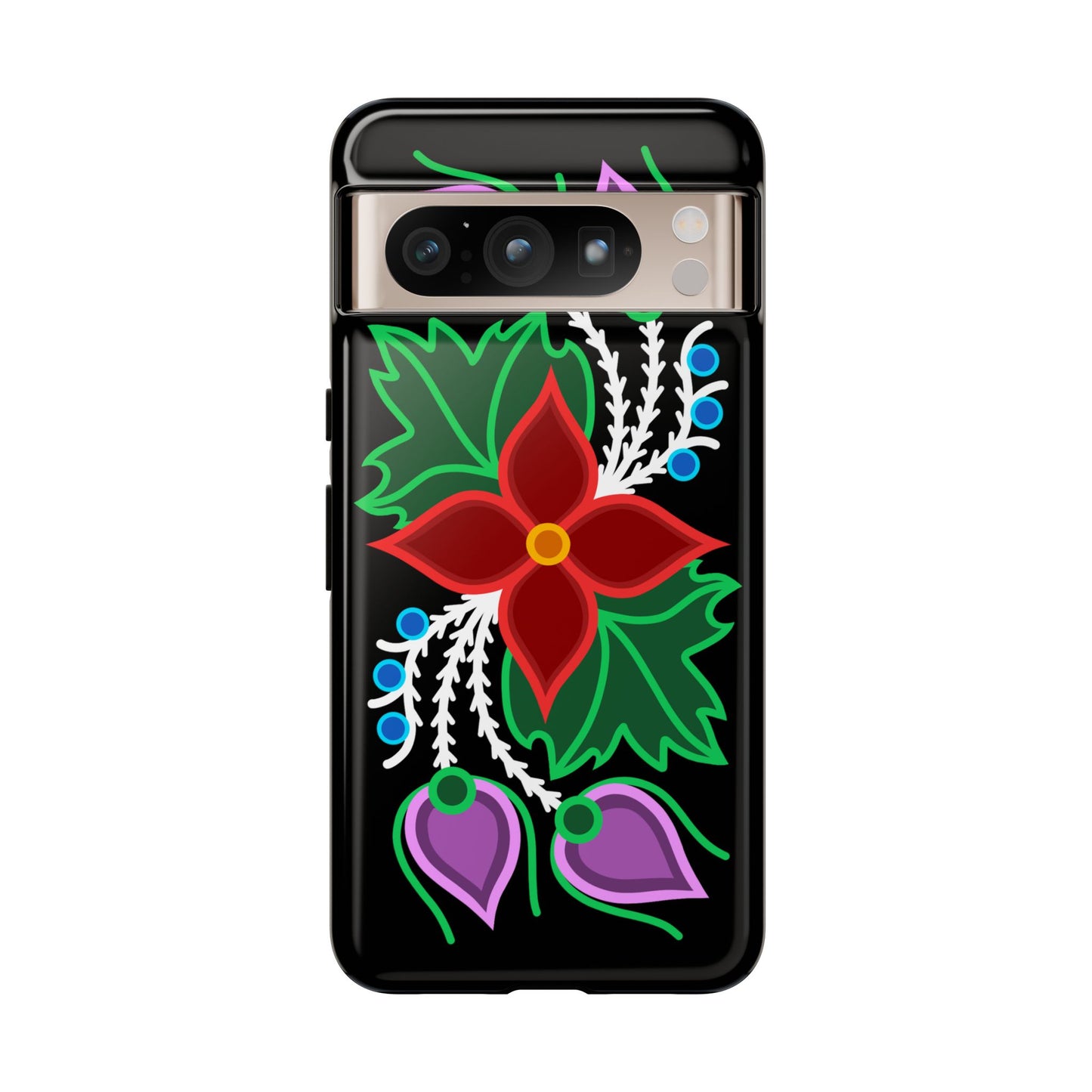 Traditional Ojibwe Floral Tough Phone Cases - Black