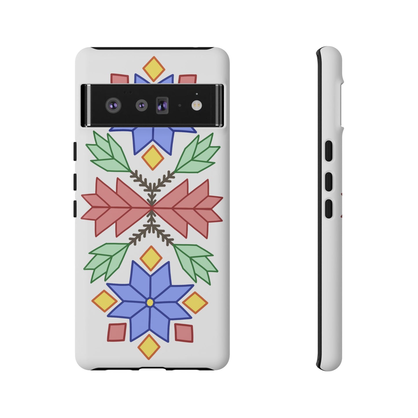 Geometric Ojibwe Floral Tough Phone Cases - White