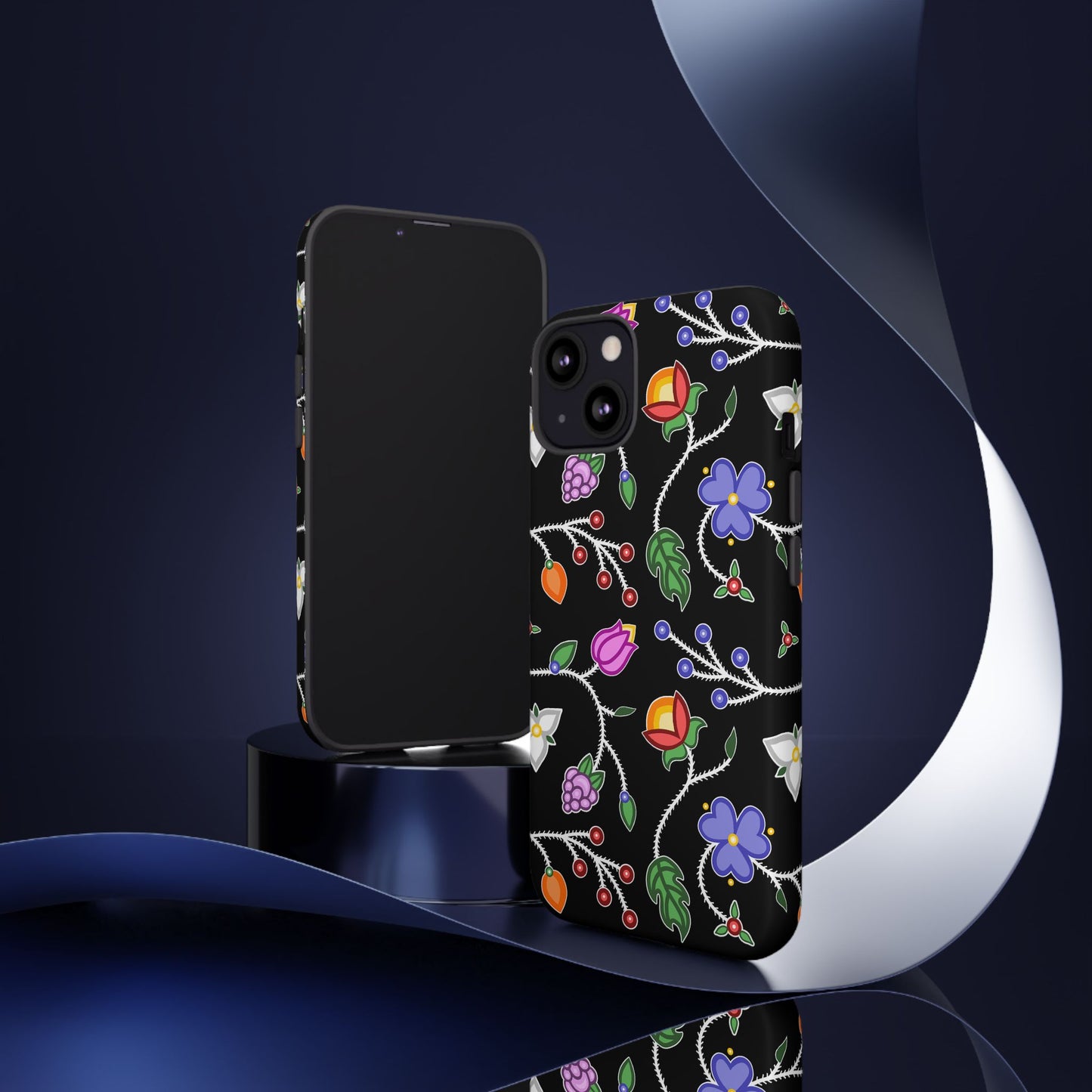 Ojibwe Floral Tough Phone Cases - Black