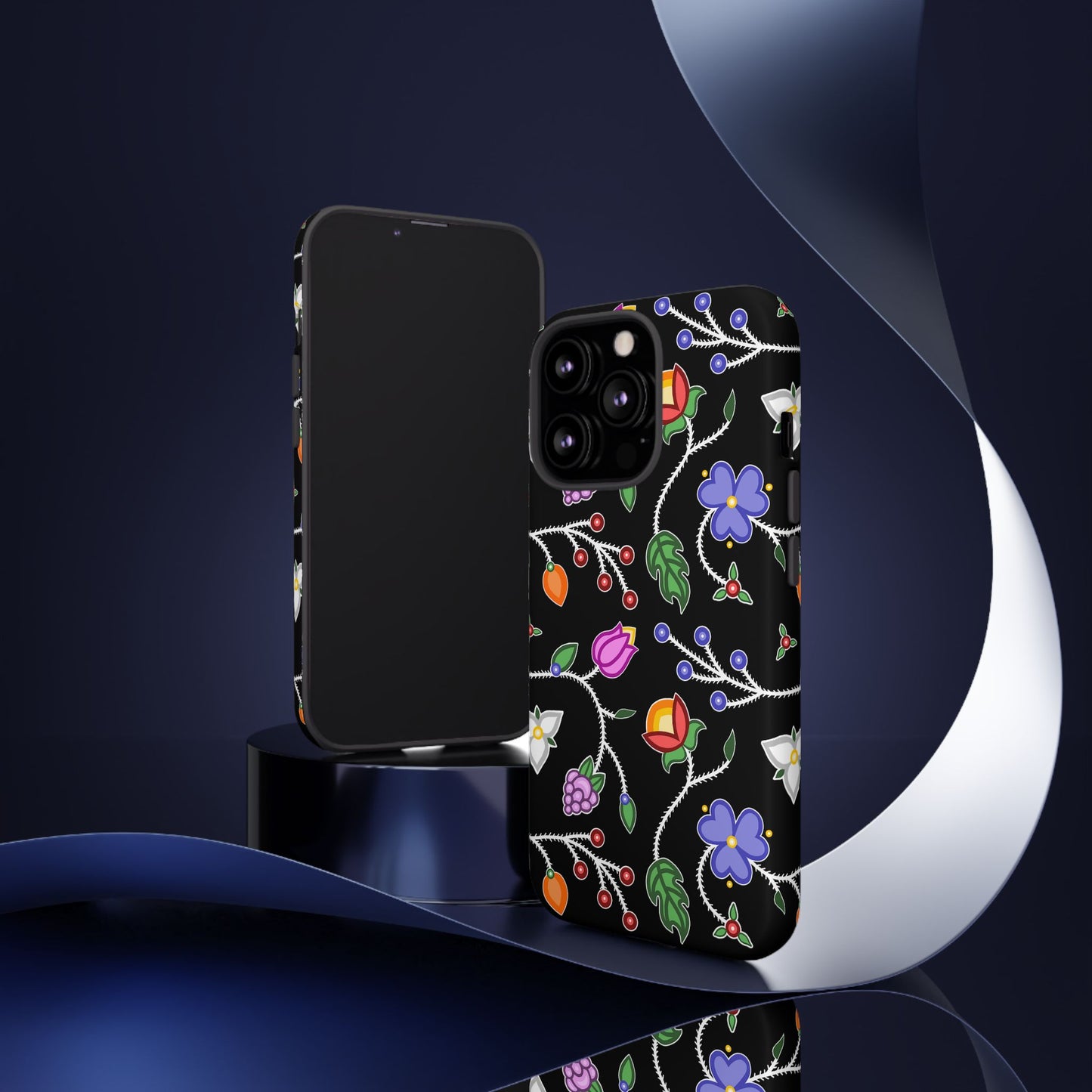 Ojibwe Floral Tough Phone Cases - Black