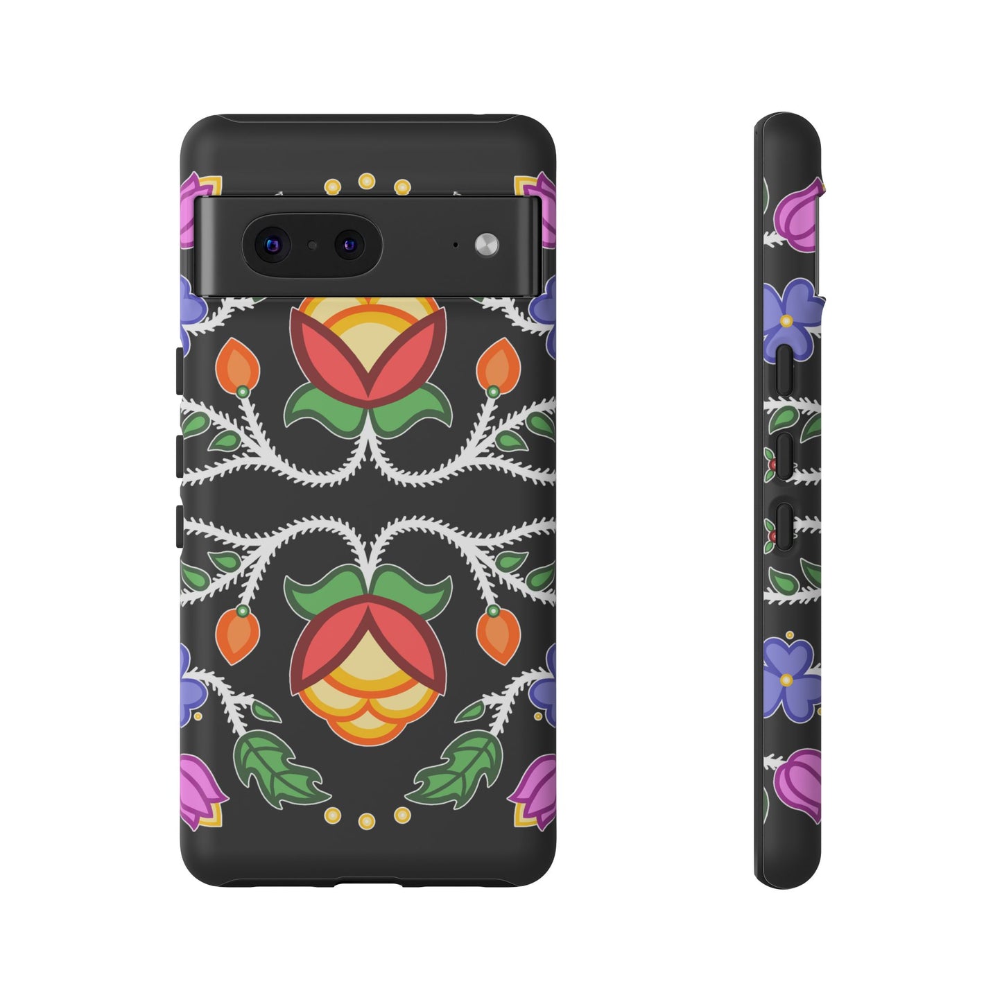 Tulip Design - Ojibwe Floral Tough Phone Cases - Black