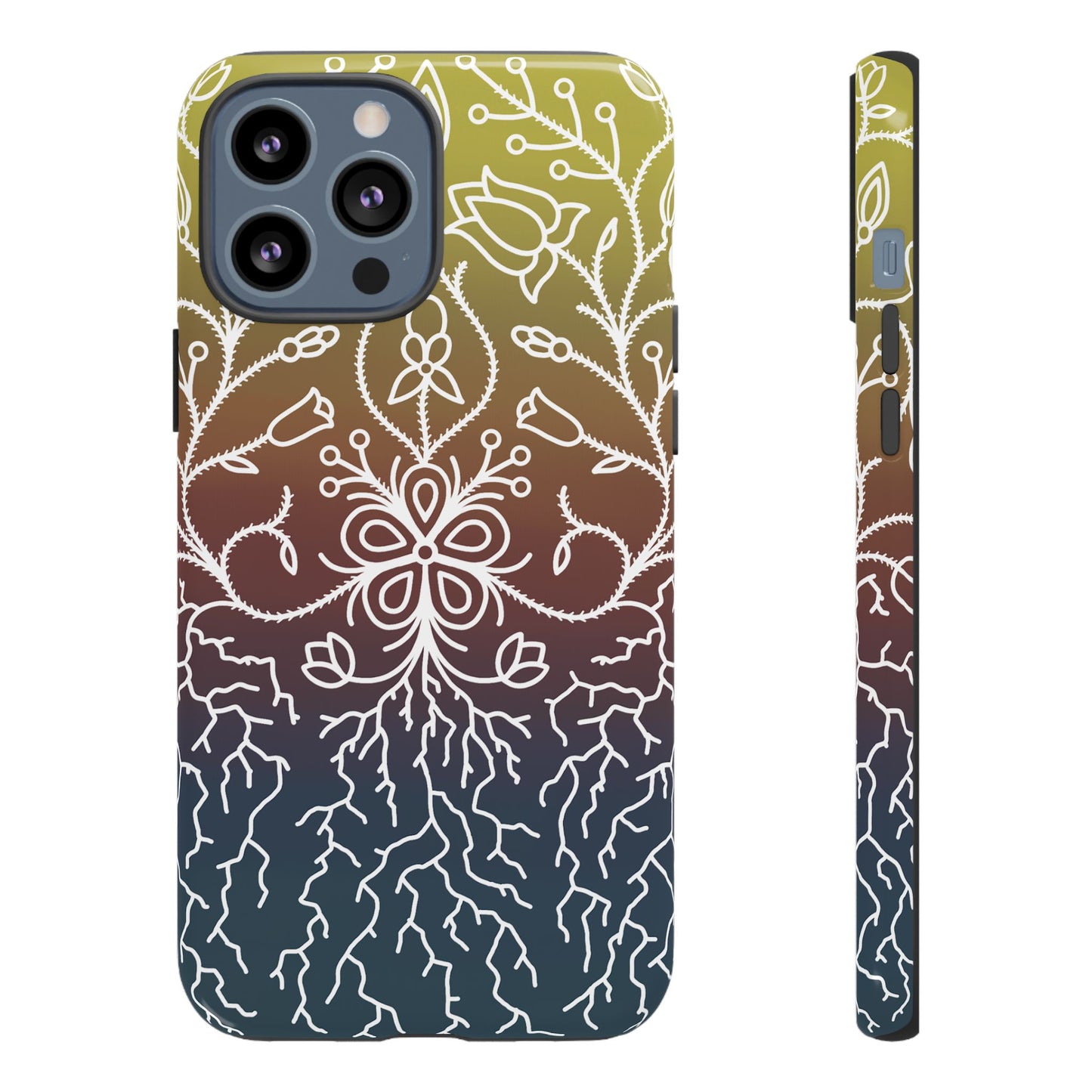 Sunset Ojibwe Floral Print Tough Phone Cases - Black