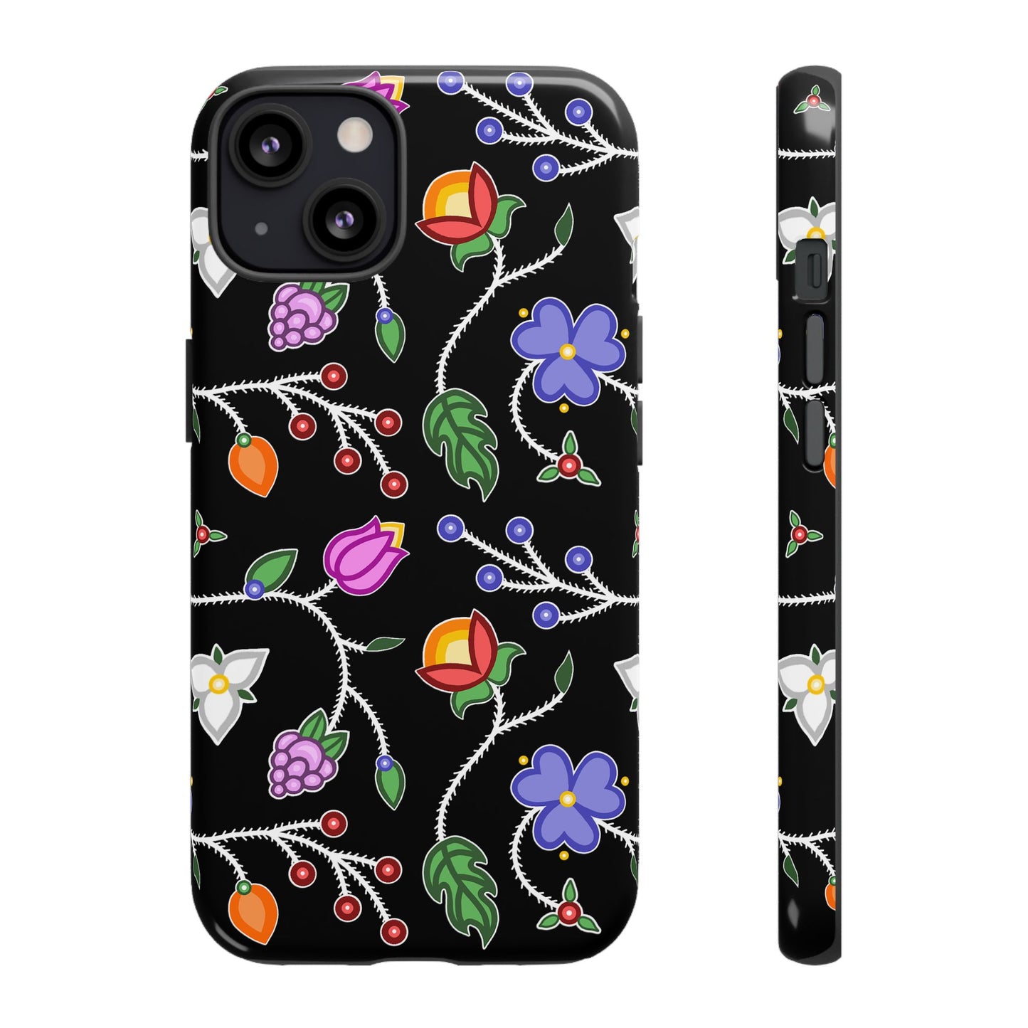 Ojibwe Floral Tough Phone Cases - Black