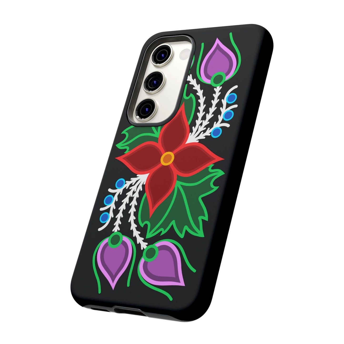 Traditional Ojibwe Floral Tough Phone Cases - Black