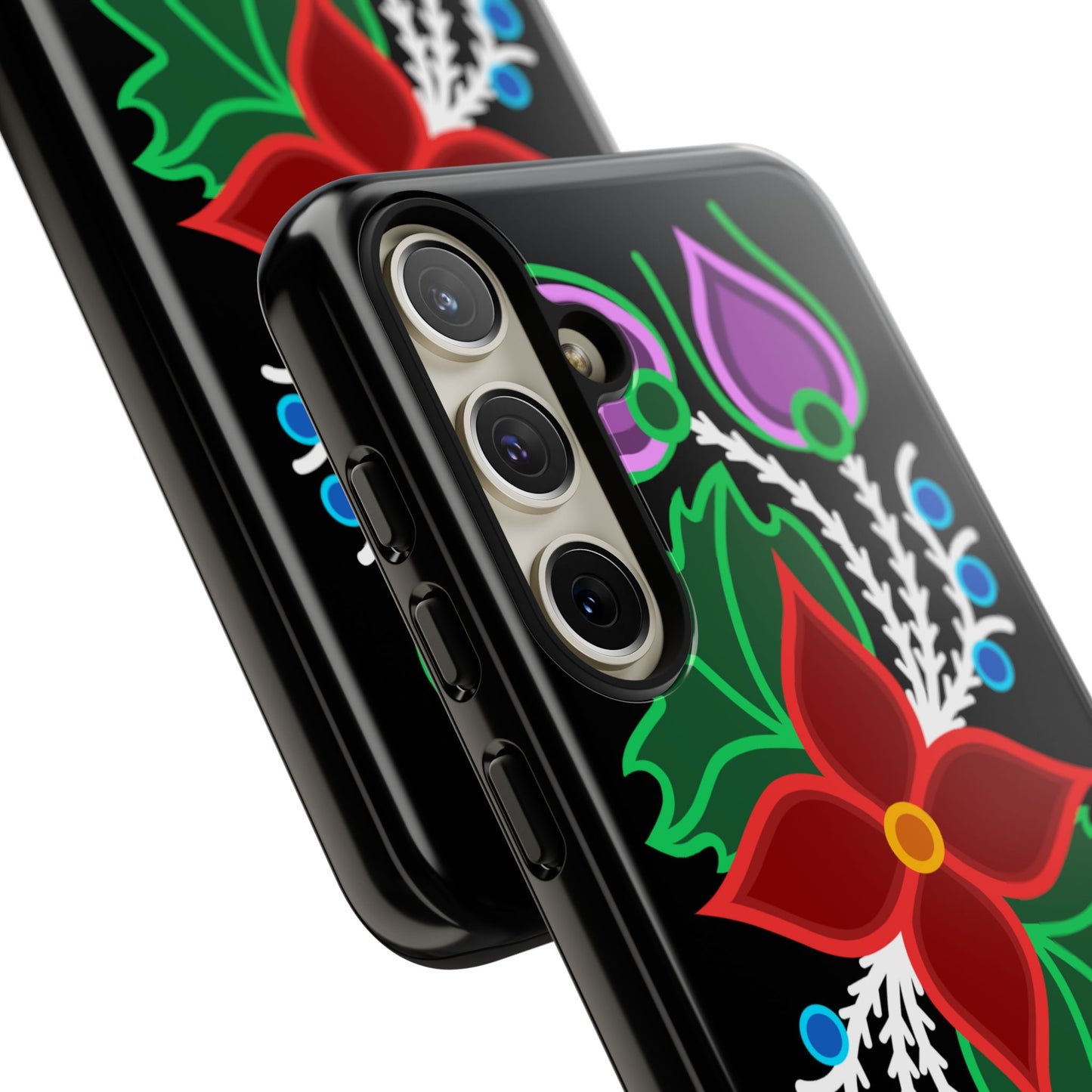 Traditional Ojibwe Floral Tough Phone Cases - Black