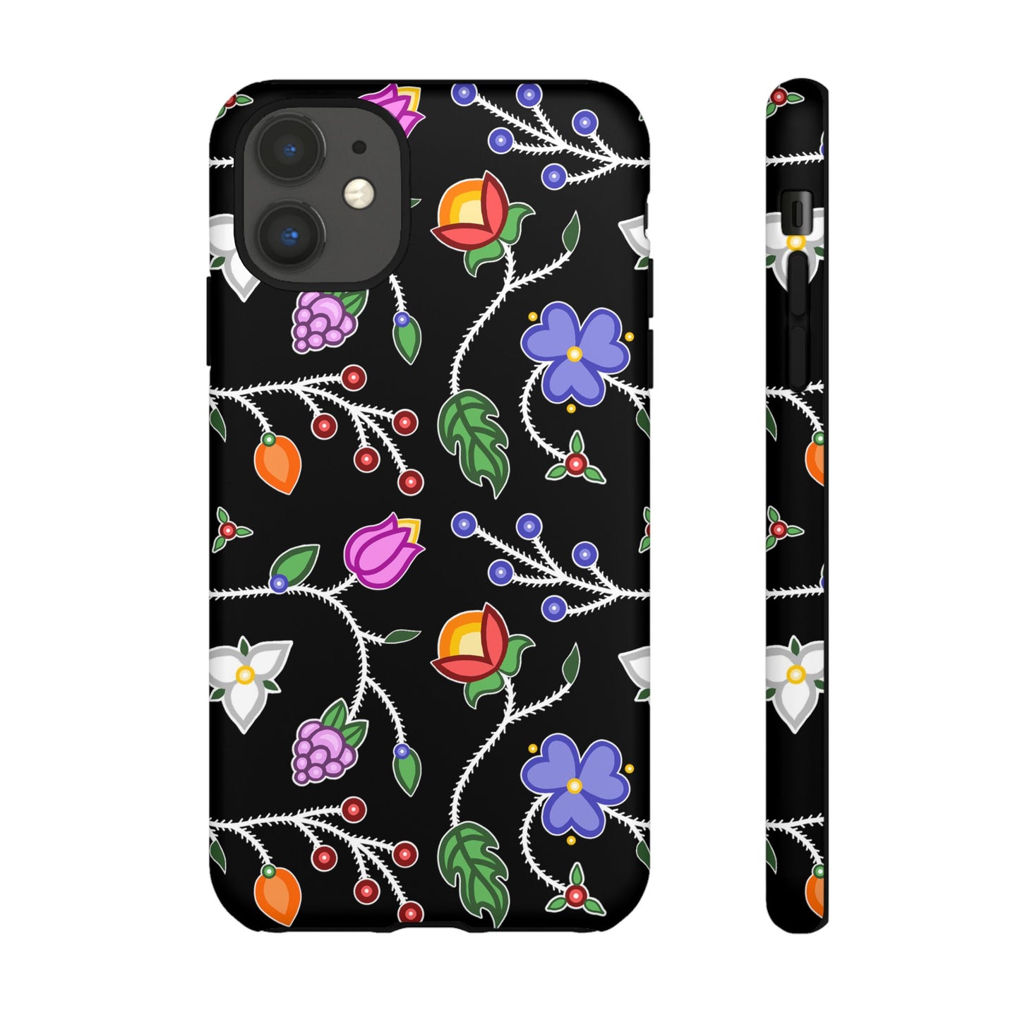 Ojibwe Floral Tough Phone Cases - Black