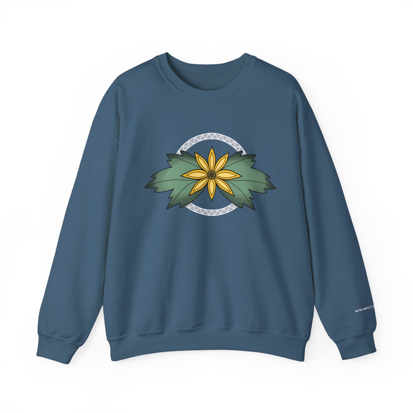 Sunflower Ojibwe Style Floral With Zig Zag Design - Unisex Gildan Heavy Blend™ Crewneck Sweatshirt