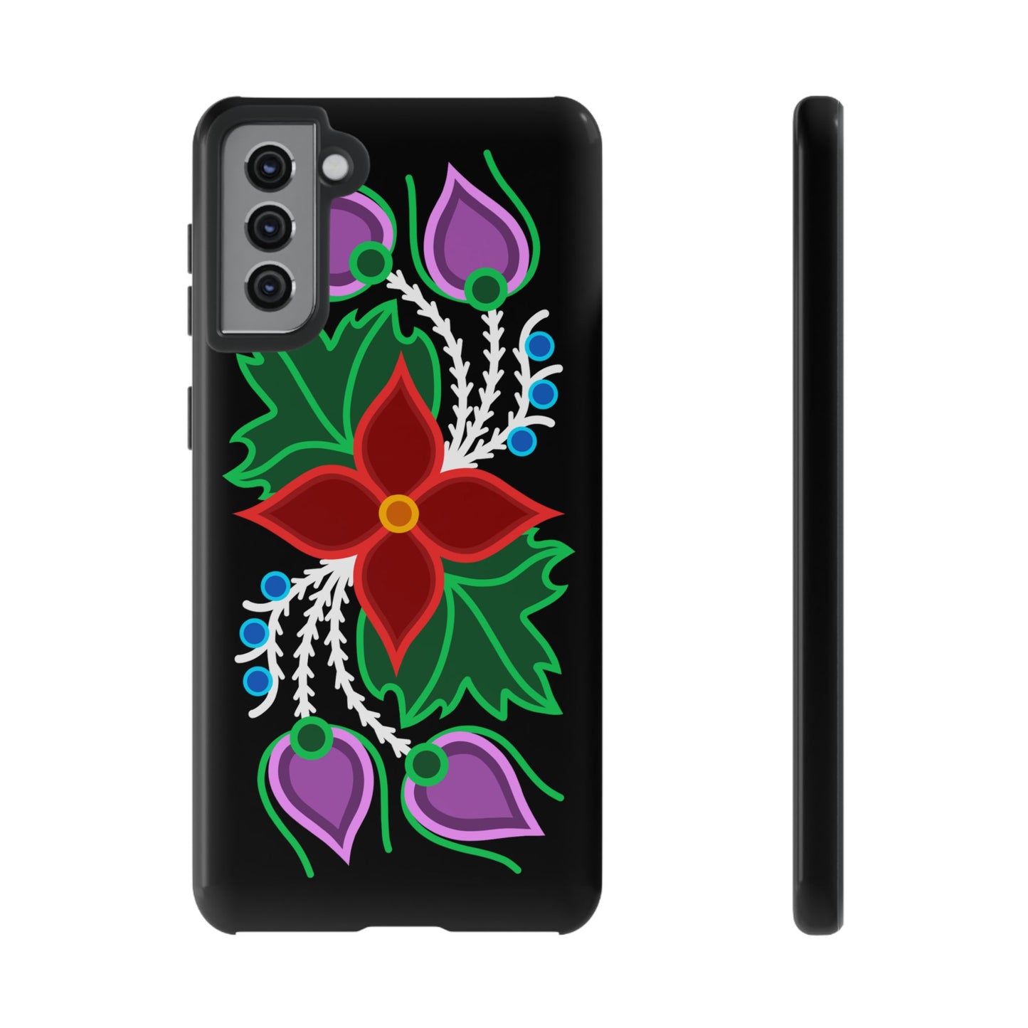 Traditional Ojibwe Floral Tough Phone Cases - Black