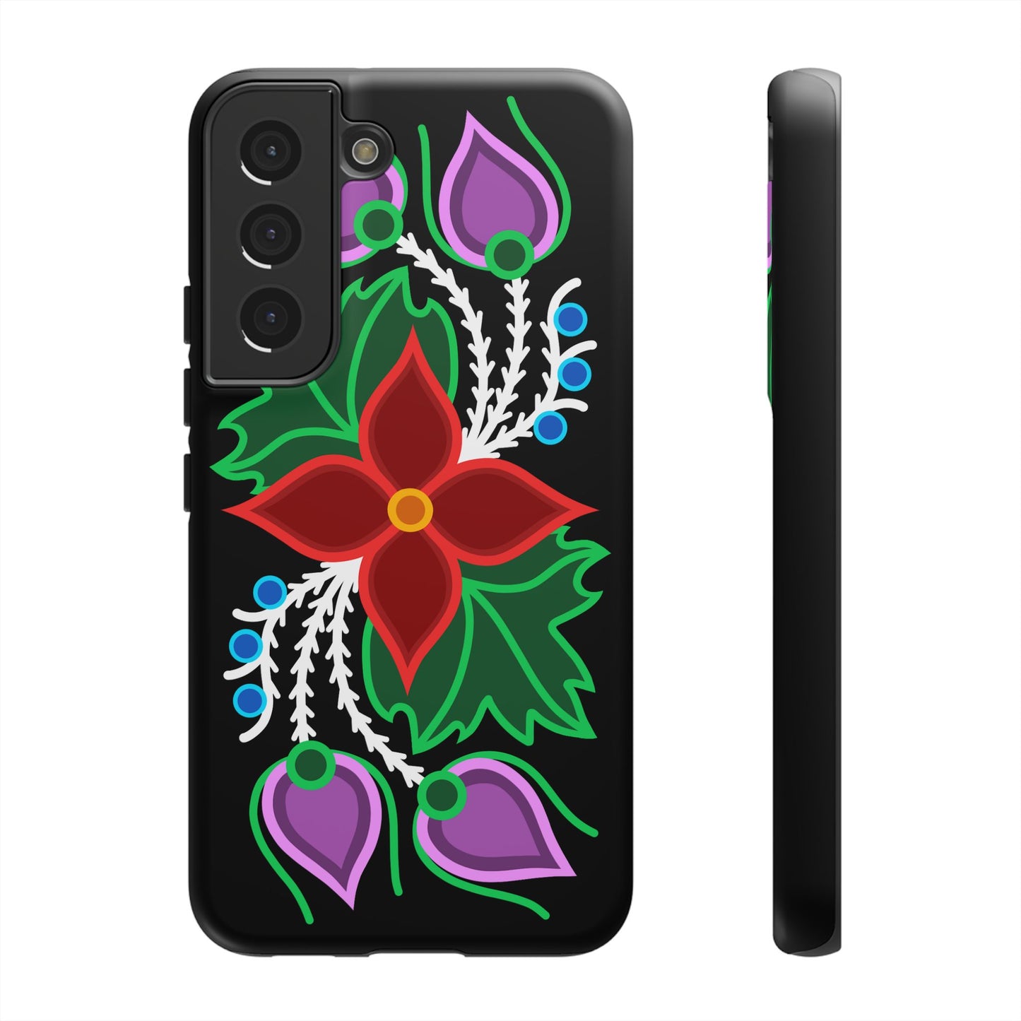 Traditional Ojibwe Floral Tough Phone Cases - Black