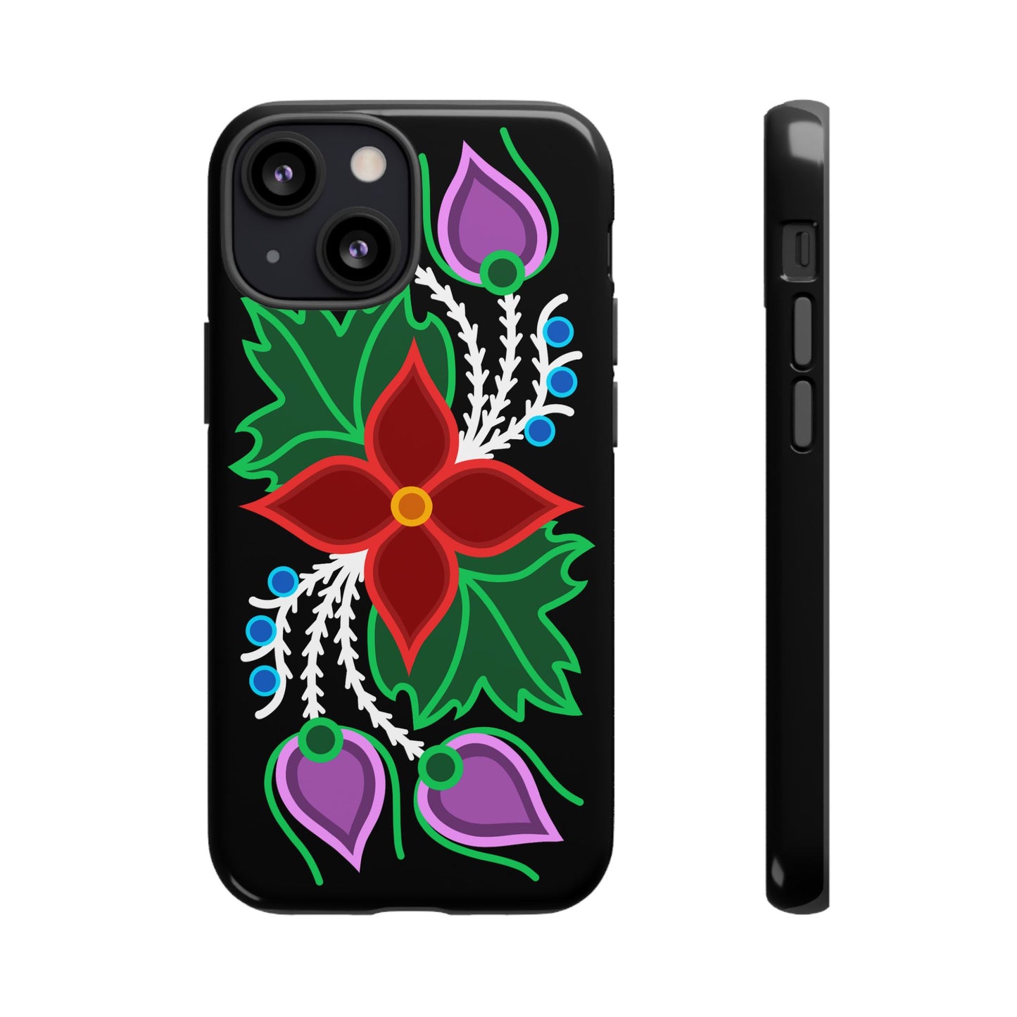 Traditional Ojibwe Floral Tough Phone Cases - Black