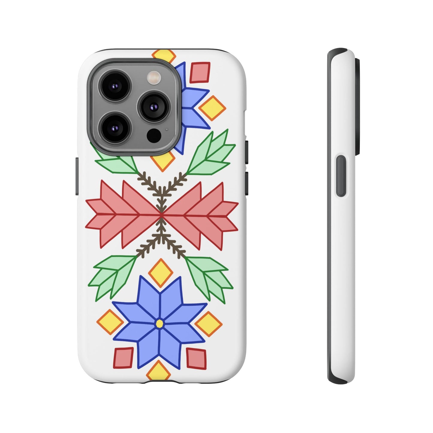 Geometric Ojibwe Floral Tough Phone Cases - White