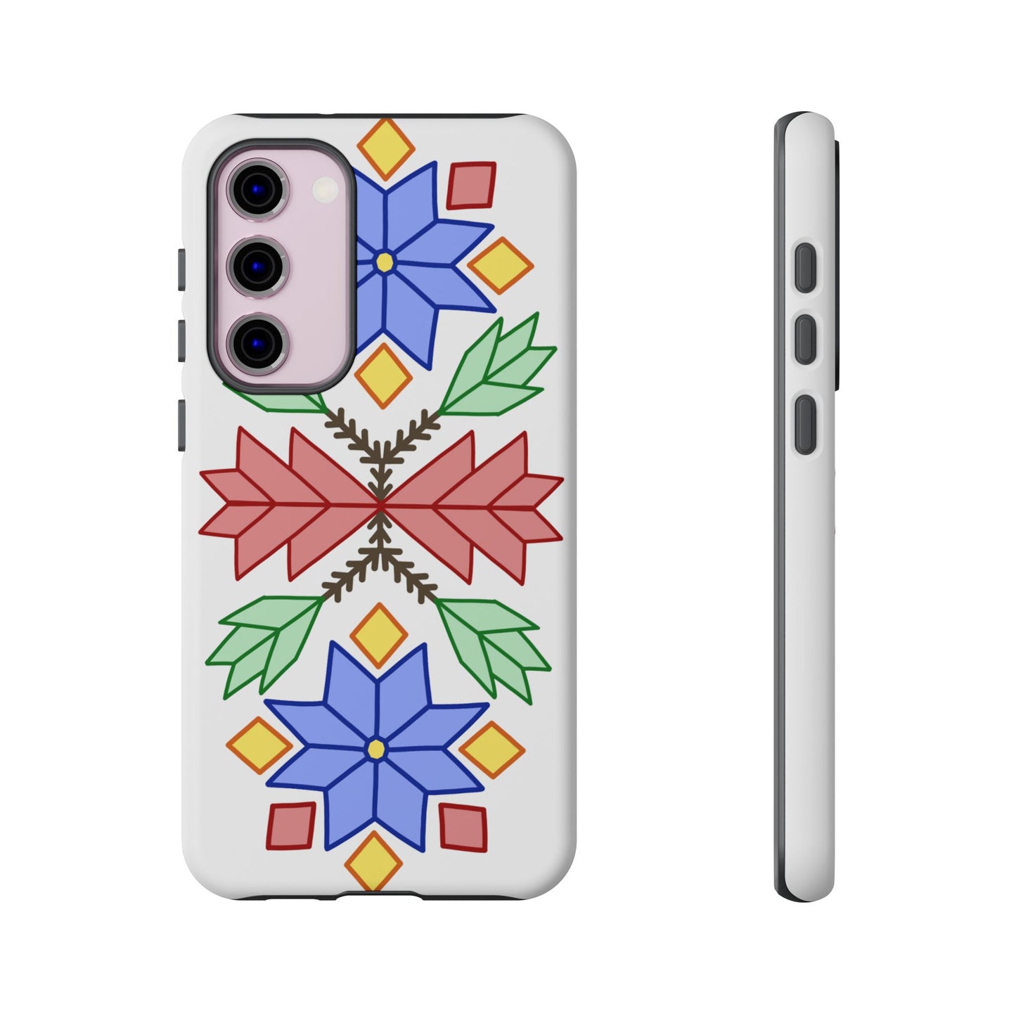 Geometric Ojibwe Floral Tough Phone Cases - White