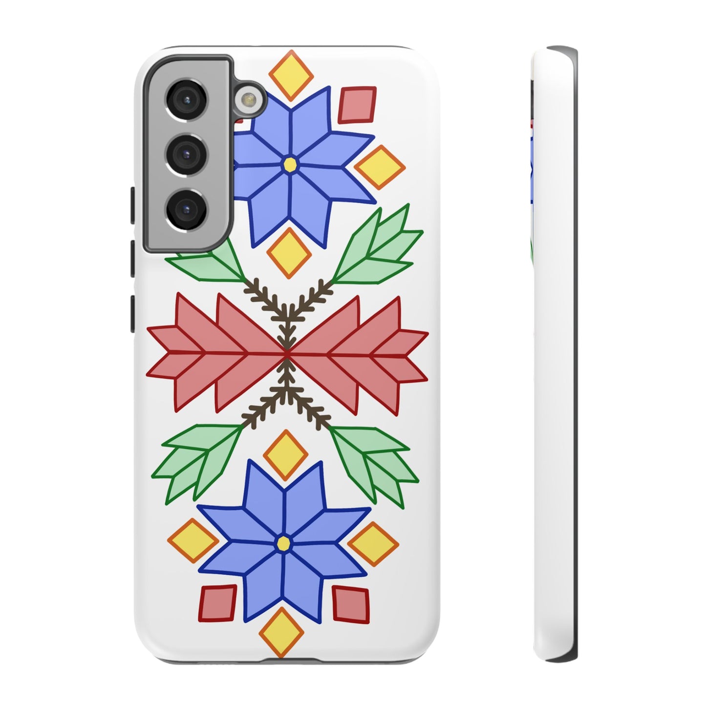 Geometric Ojibwe Floral Tough Phone Cases - White