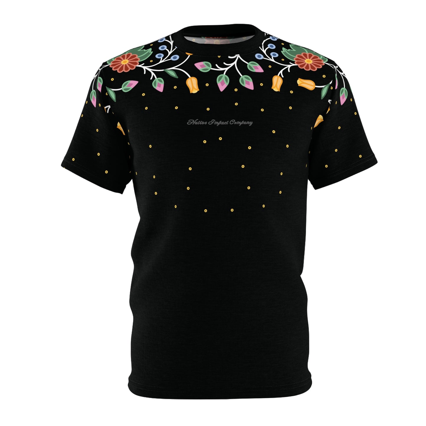 Ojibwe Woodland Florals and Sequins Design - Unisex All-Over-Print Tee - 3 Color Options