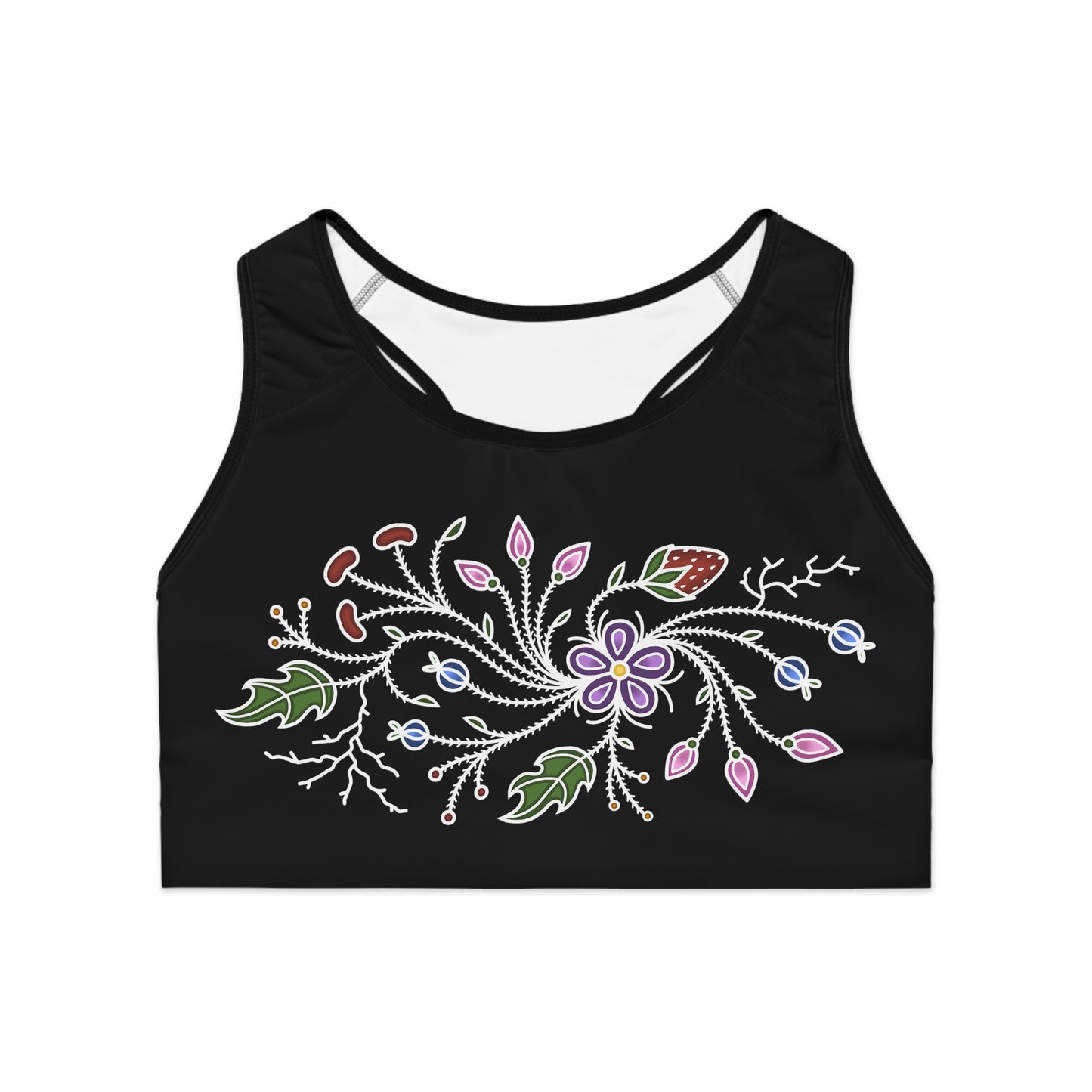 Ode ‘imin Strawberry Ojibwe Floral Design  - Sports Bra