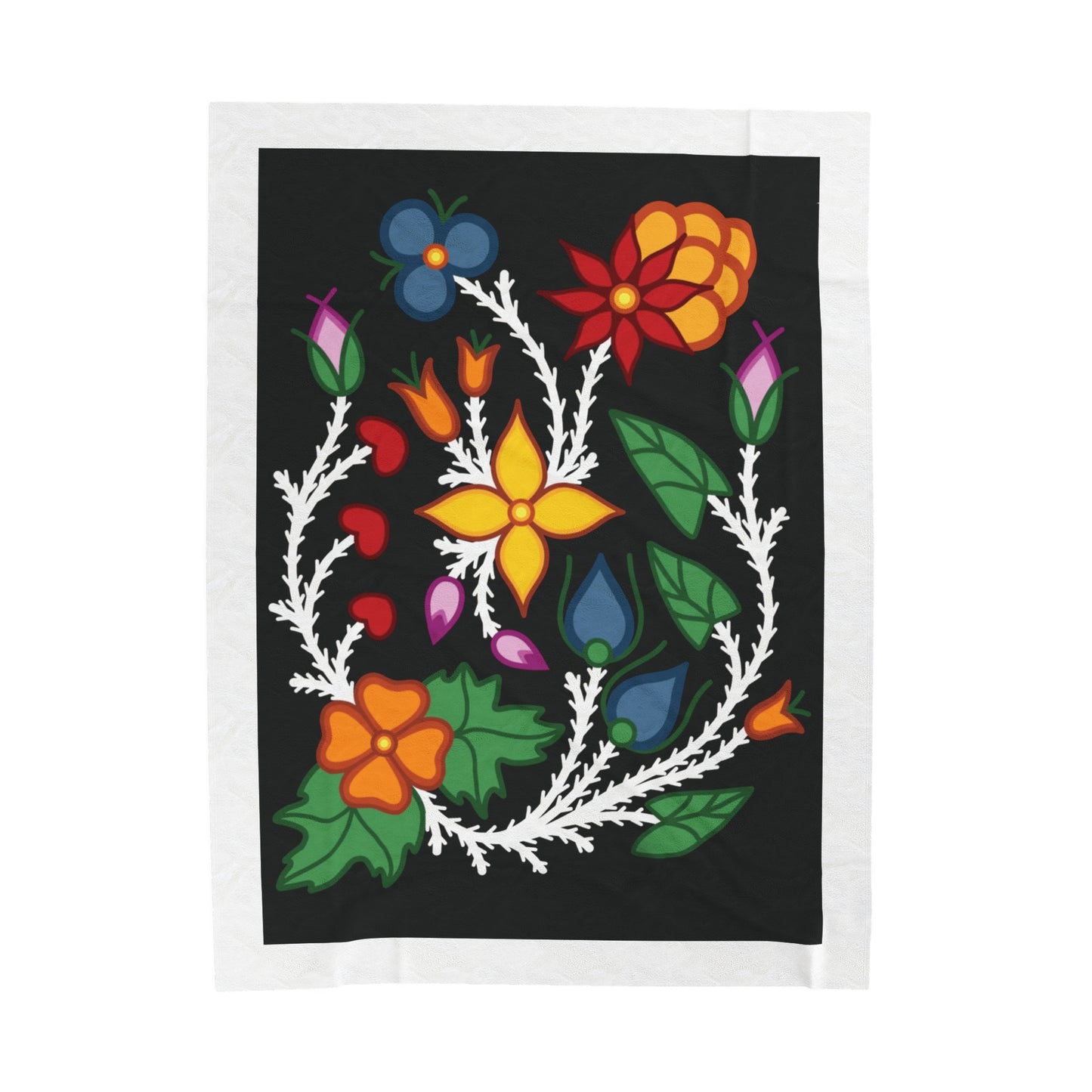 Woodland Florals - Traditonal Ojibwe Floral Design - 60"x80" Velveteen Plush Blanket