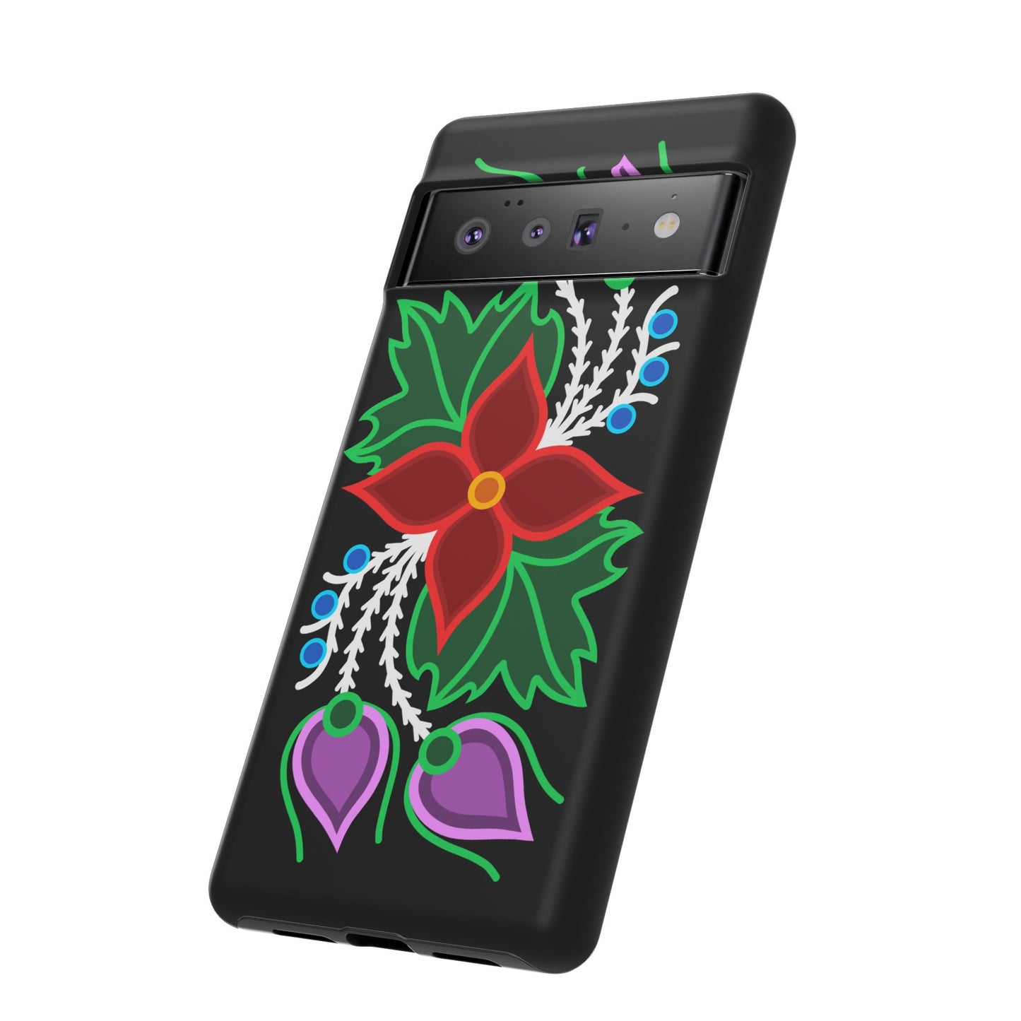 Traditional Ojibwe Floral Tough Phone Cases - Black