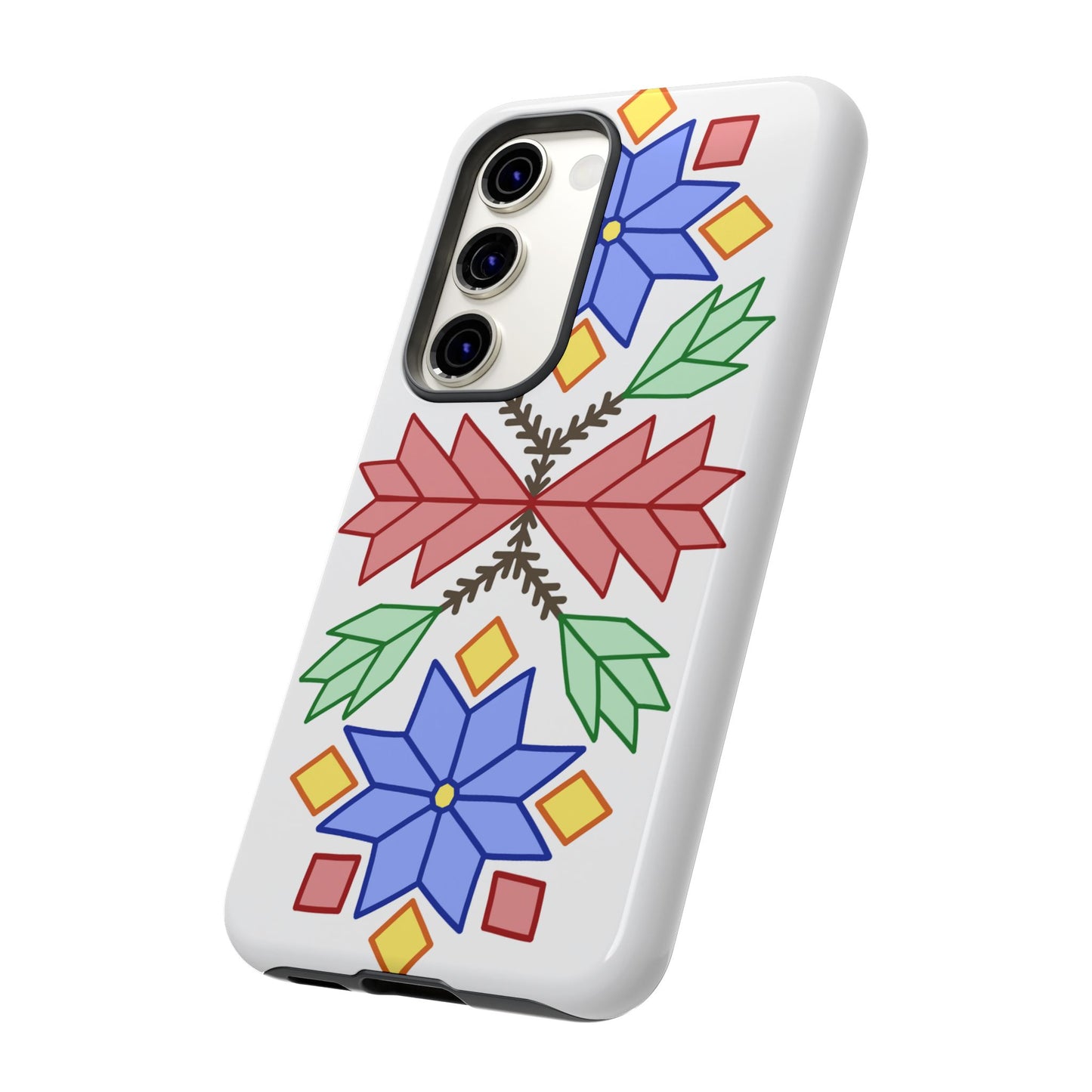 Geometric Ojibwe Floral Tough Phone Cases - White