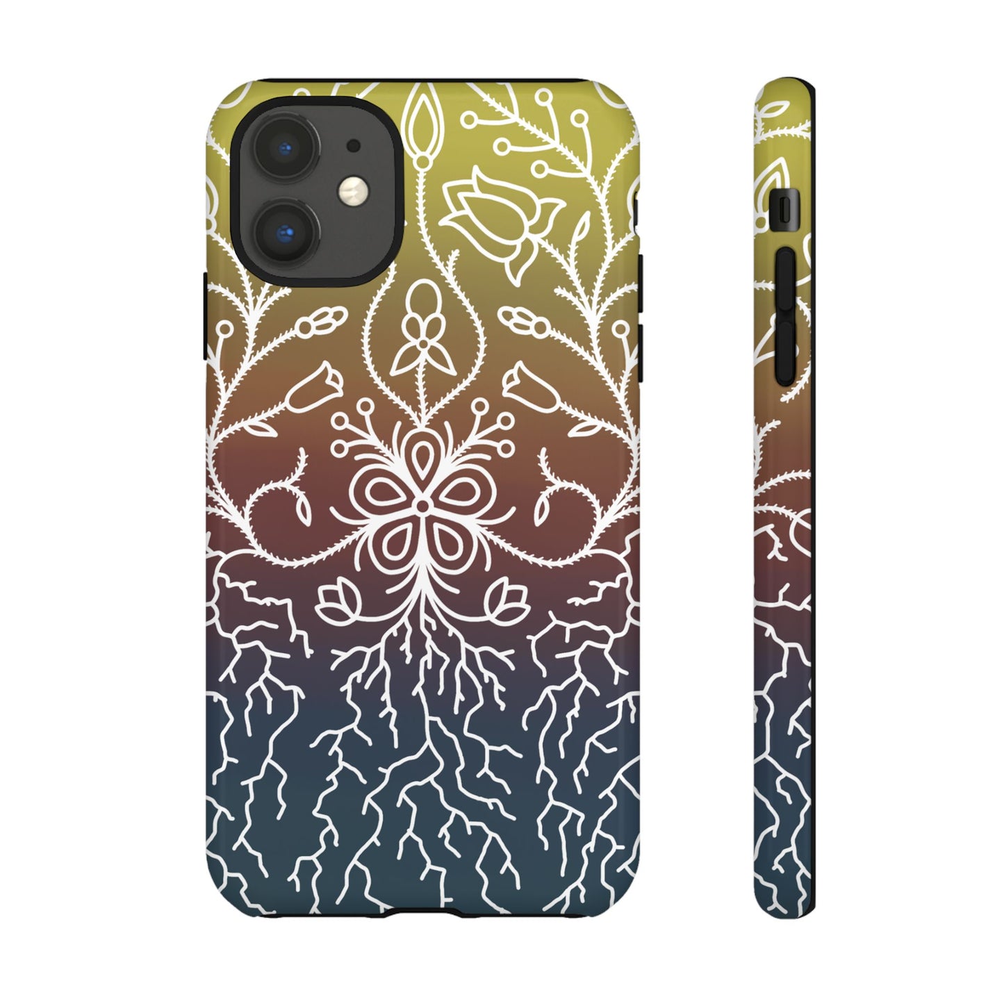 Sunset Ojibwe Floral Print Tough Phone Cases - Black