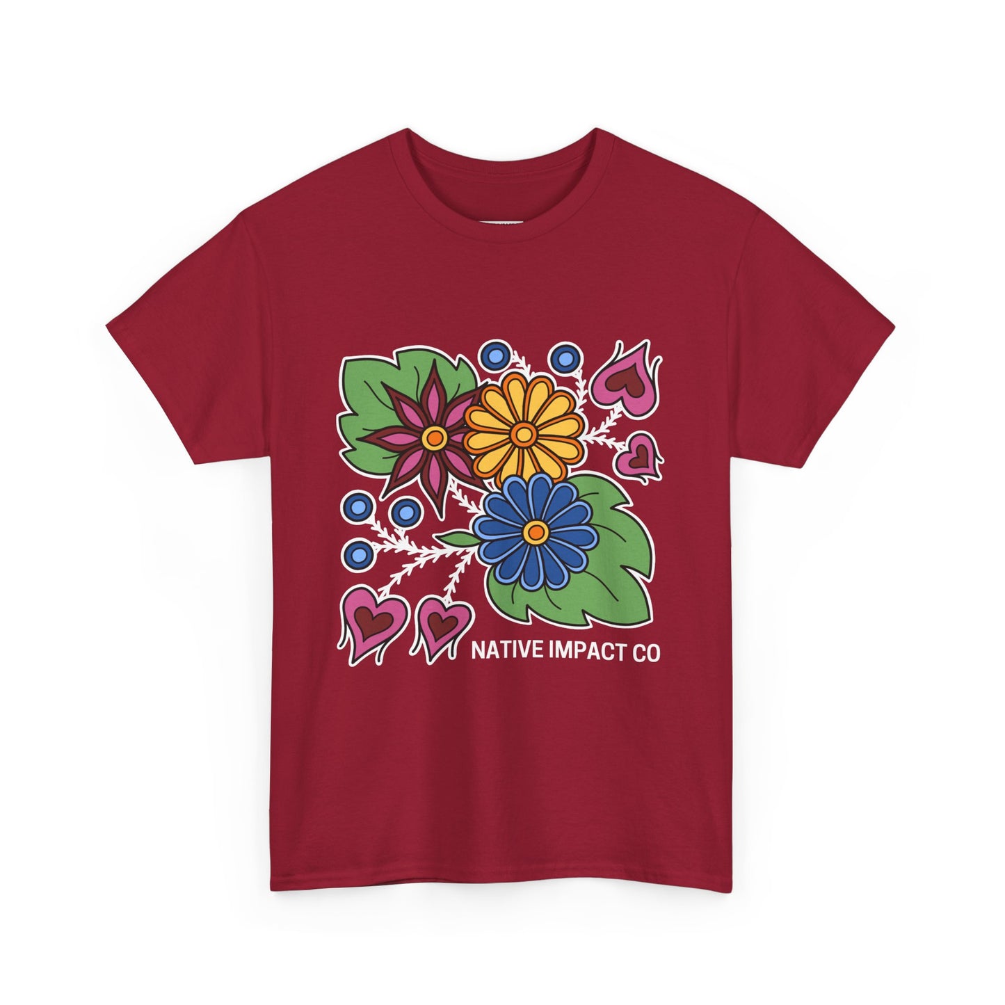 Hearts & Berries Contemporary Ojibwe Floral Design - Unisex Gildan Heavy Cotton Tee