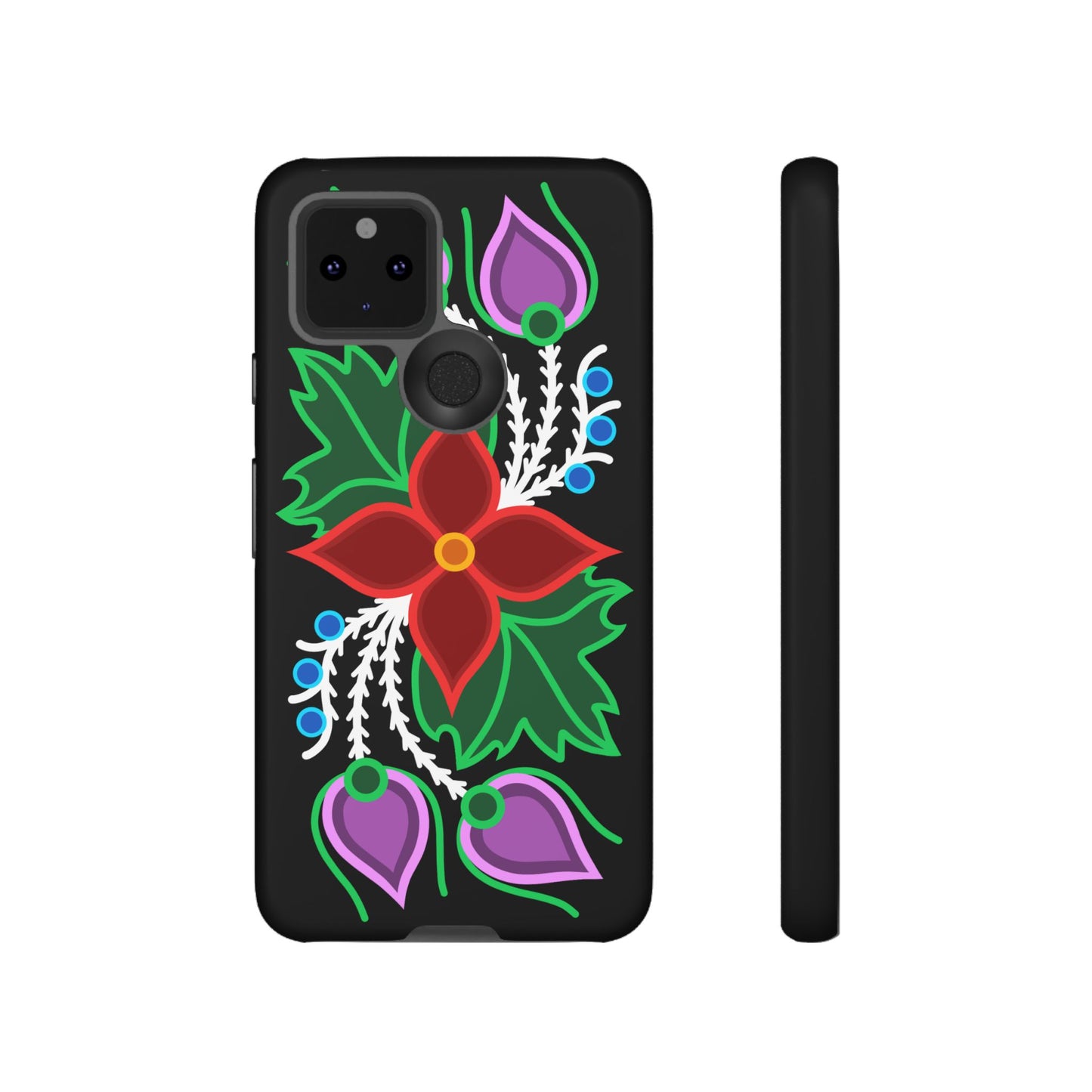 Traditional Ojibwe Floral Tough Phone Cases - Black