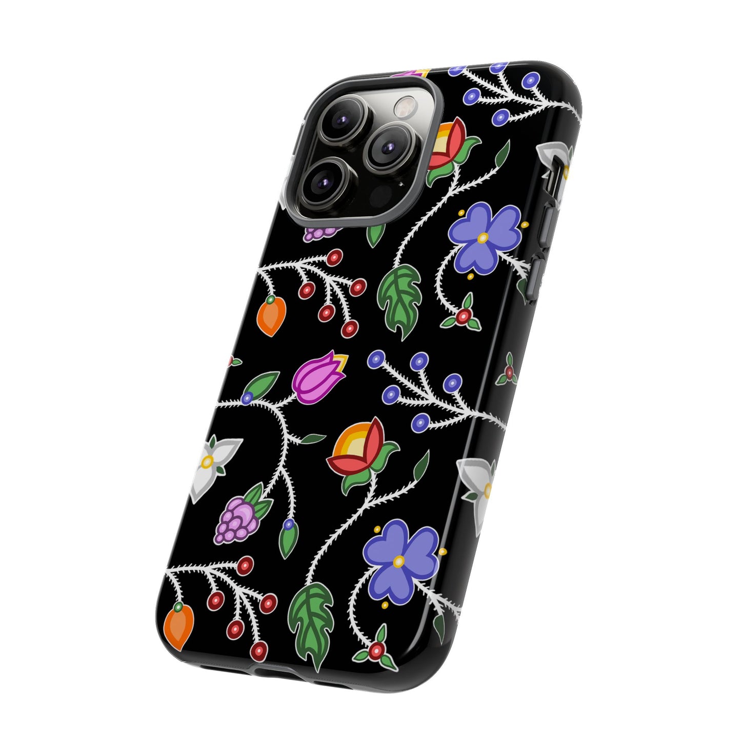 Ojibwe Floral Tough Phone Cases - Black