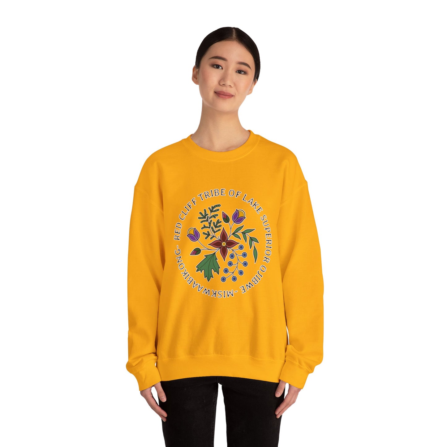 Red Cliff Tribe of Lake Superior Ojibwe Floral Design - Unisex Heavy Blend™ Crewneck Sweatshirt