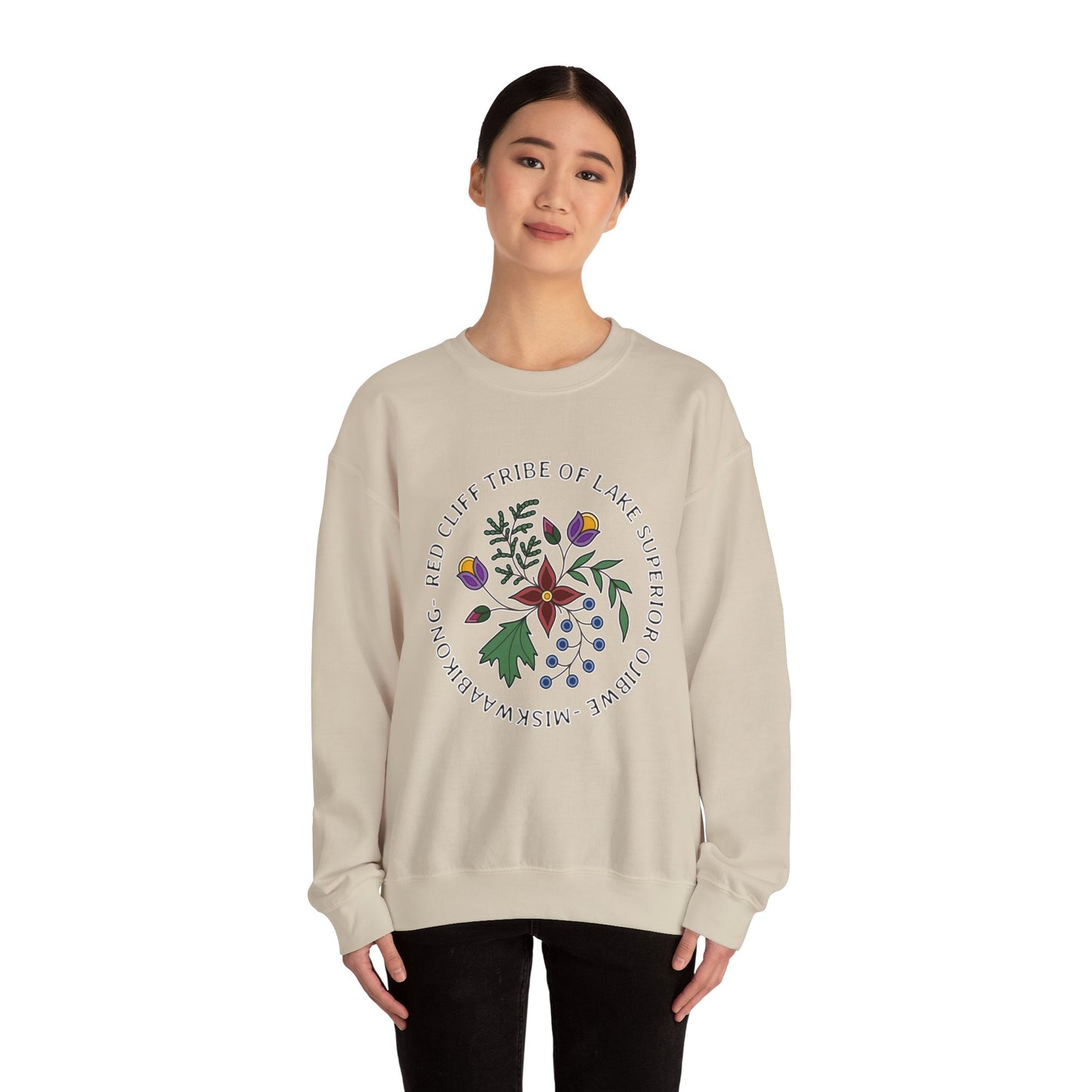 Red Cliff Tribe of Lake Superior Ojibwe Floral Design - Unisex Heavy Blend™ Crewneck Sweatshirt