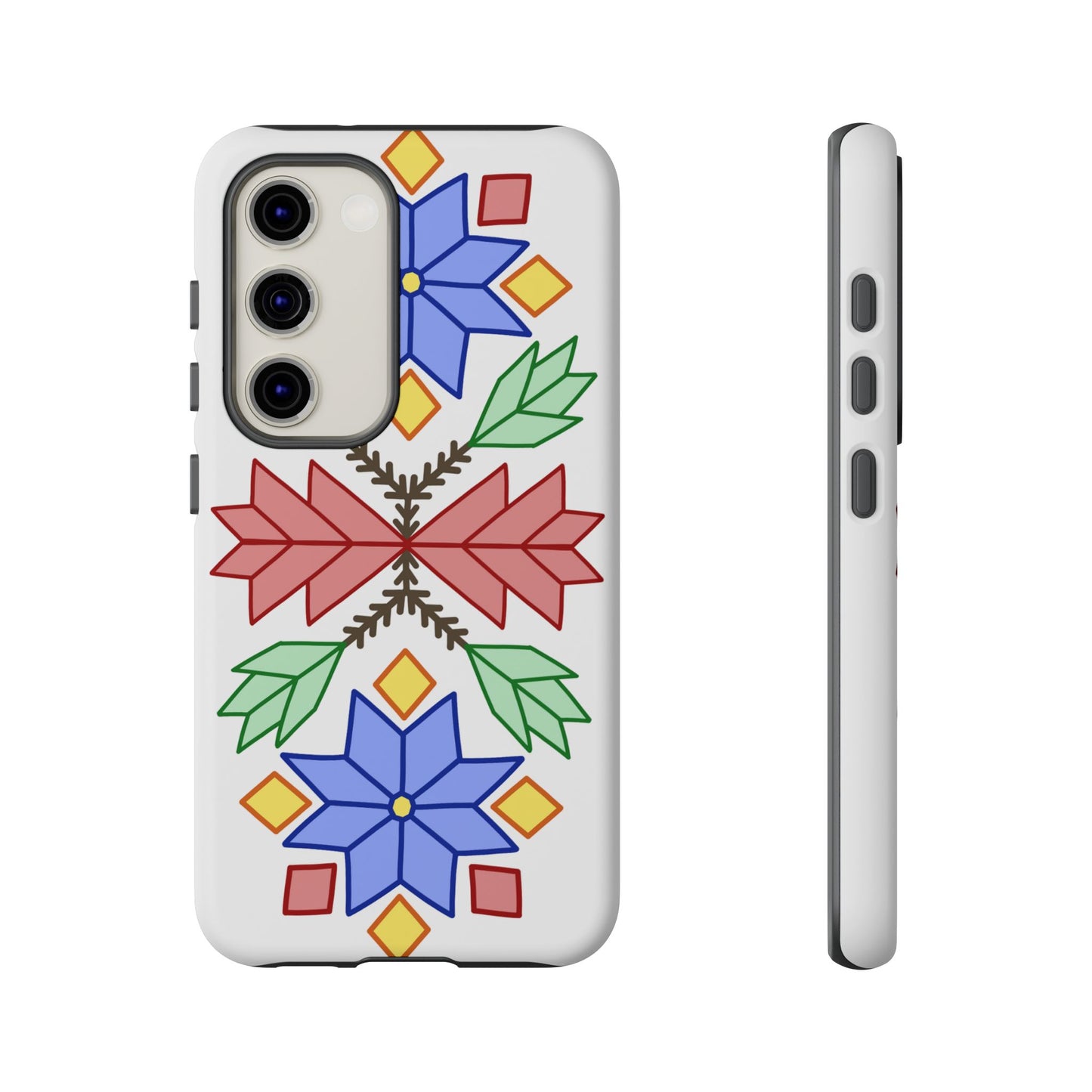 Geometric Ojibwe Floral Tough Phone Cases - White