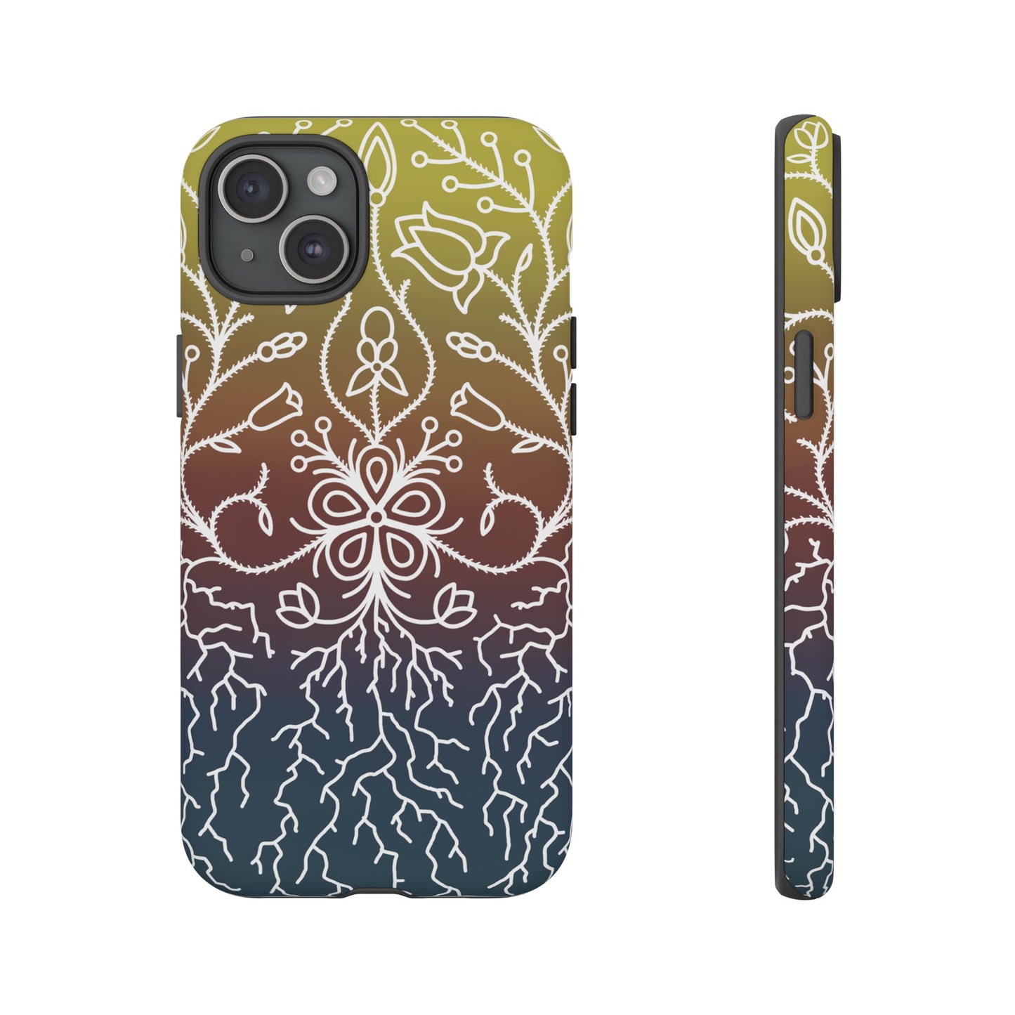 Sunset Ojibwe Floral Print Tough Phone Cases - Black