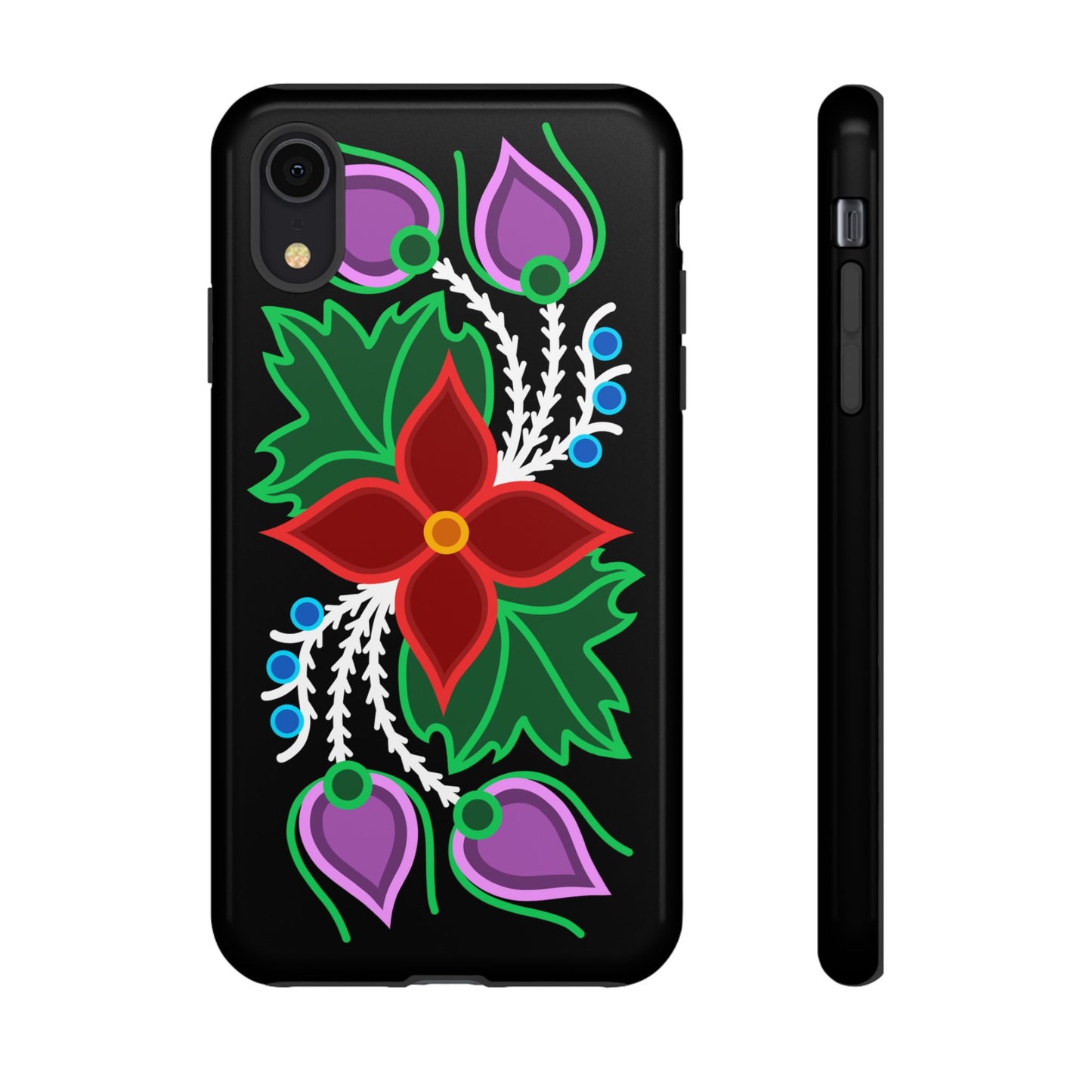 Traditional Ojibwe Floral Tough Phone Cases - Black