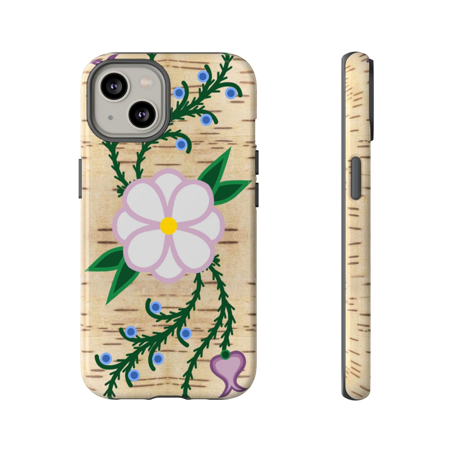 Birchbark Print Ojibwe Floral Tough Phone Cases - Black