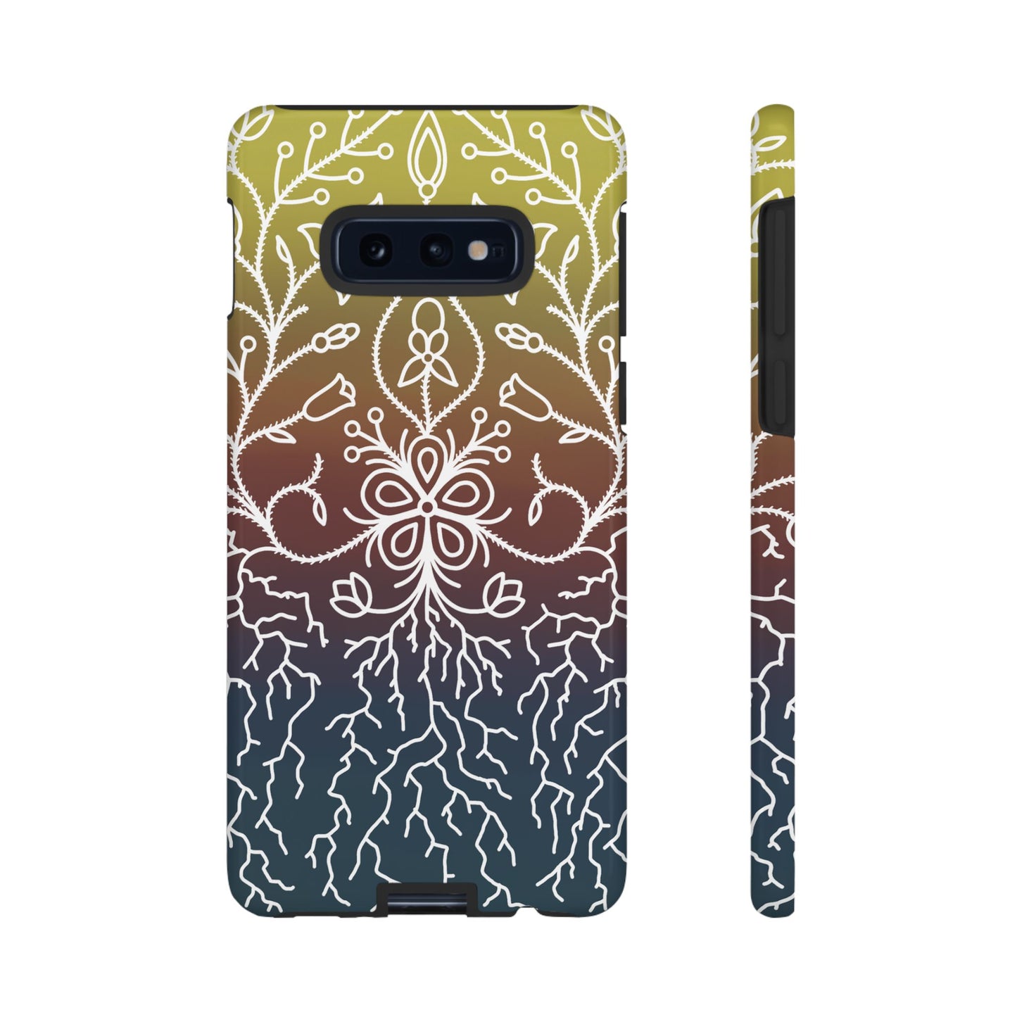 Sunset Ojibwe Floral Print Tough Phone Cases - Black