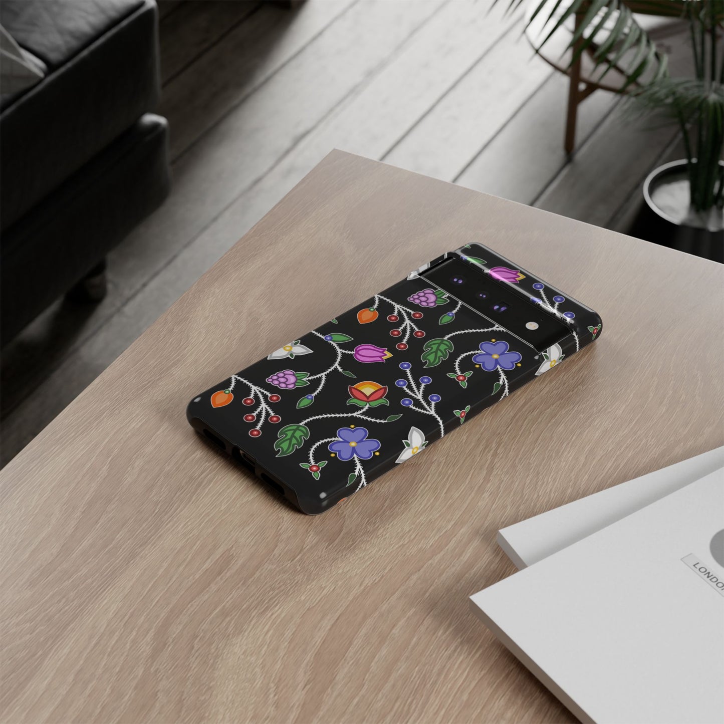 Ojibwe Floral Tough Phone Cases - Black