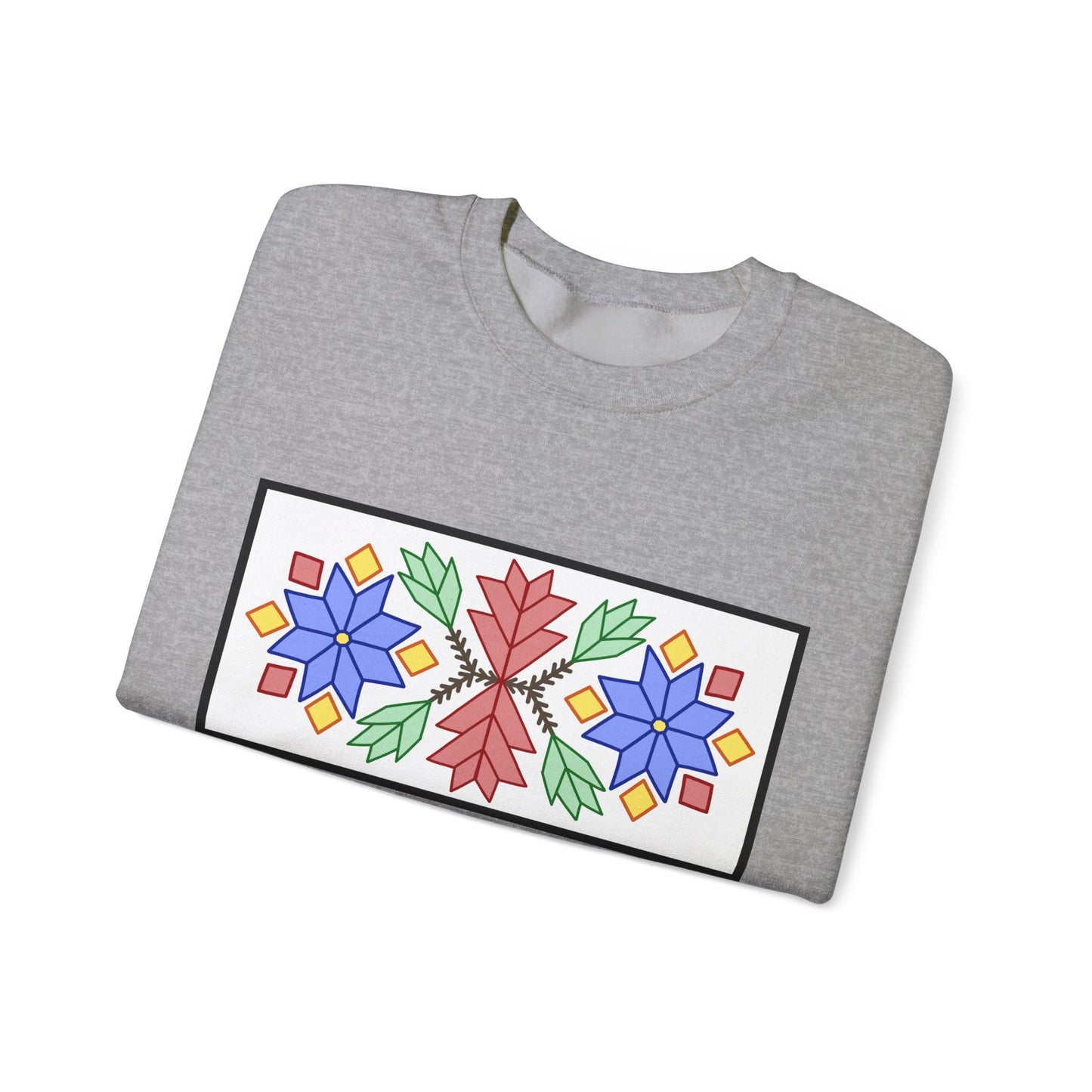 Loom Beadwork Inspired Geometric Ojibwe Floral Design - Unisex Gildan Heavy Blend™ Crewneck Sweatshirt