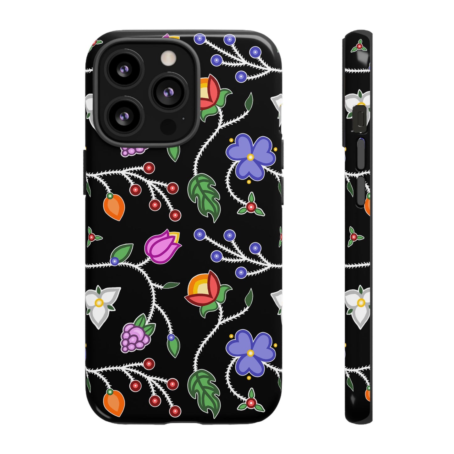 Ojibwe Floral Tough Phone Cases - Black