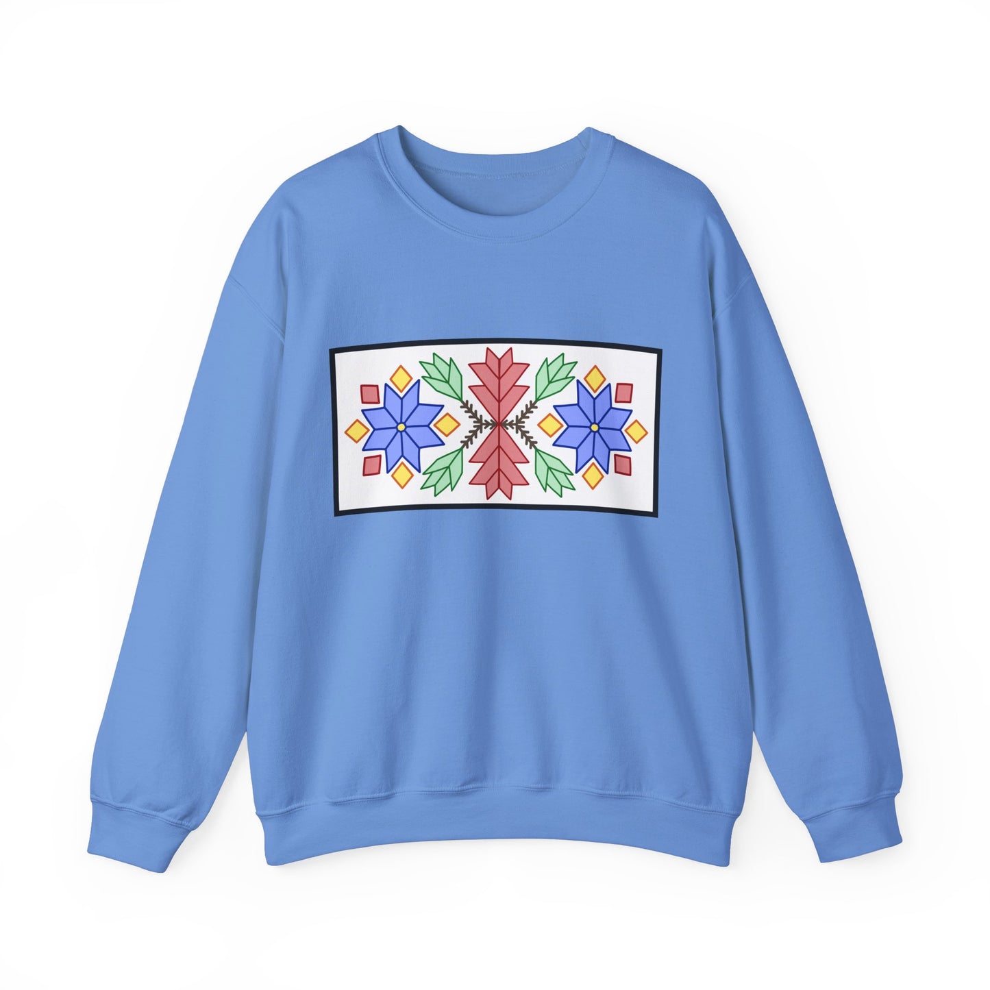 Loom Beadwork Inspired Geometric Ojibwe Floral Design - Unisex Gildan Heavy Blend™ Crewneck Sweatshirt