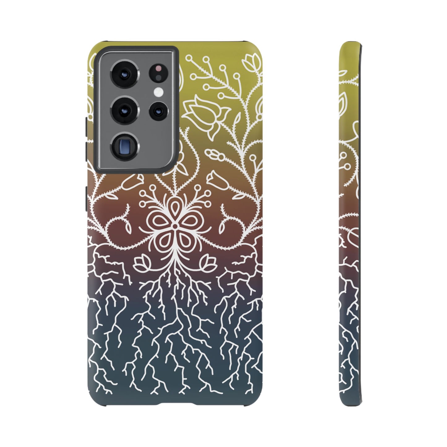 Sunset Ojibwe Floral Print Tough Phone Cases - Black