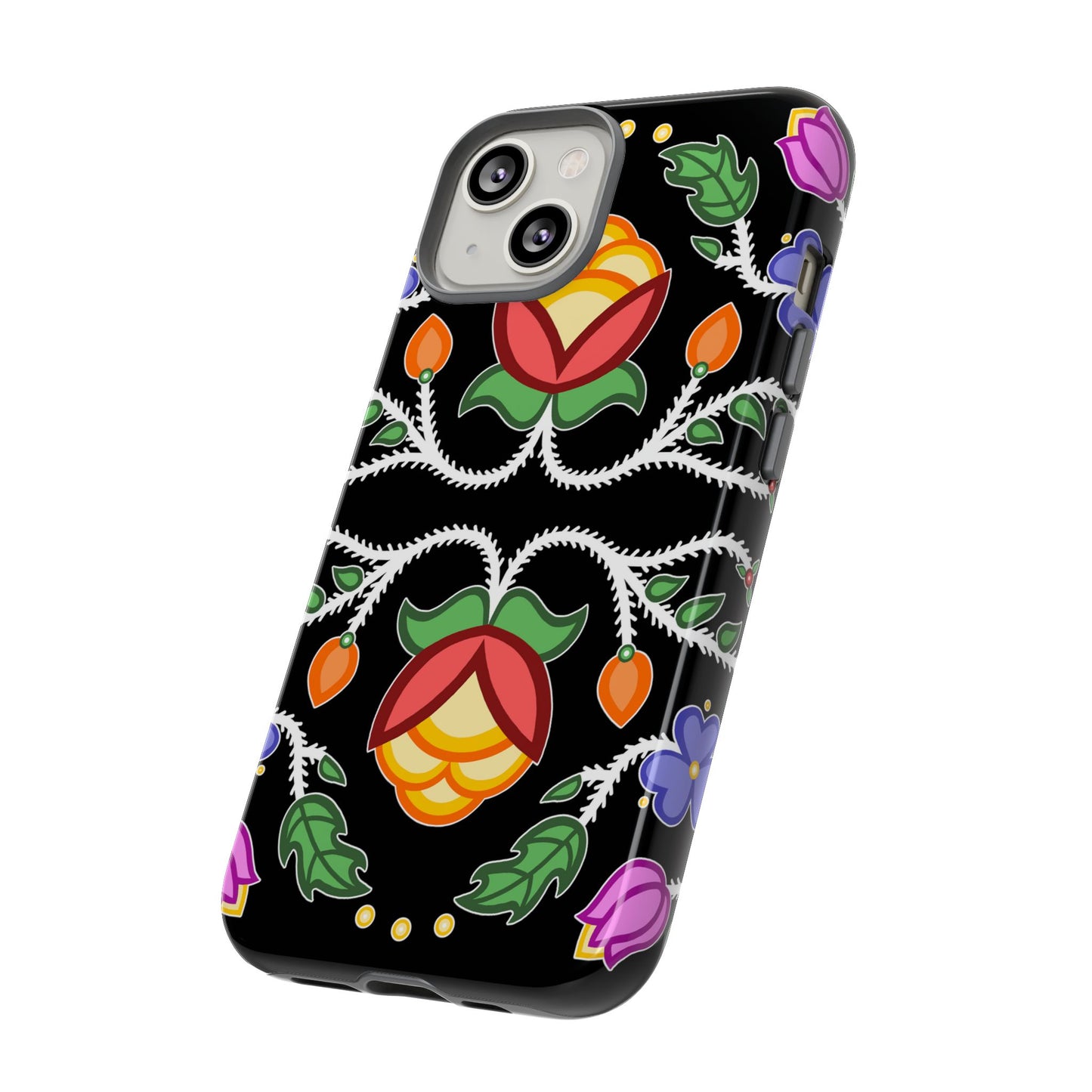 Tulip Design - Ojibwe Floral Tough Phone Cases - Black