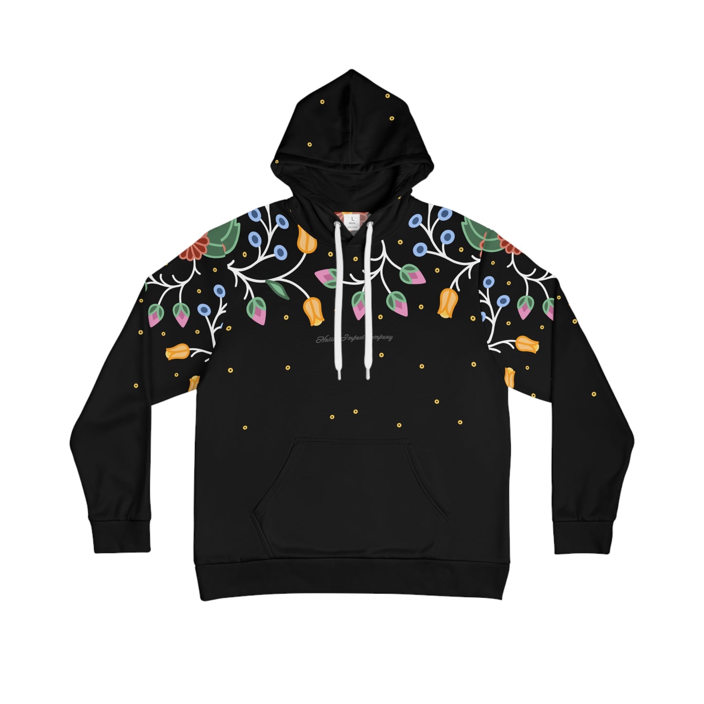 Traditional Style Ojibwe Florals & Sequins - All-Over-Print Hoodie - Black