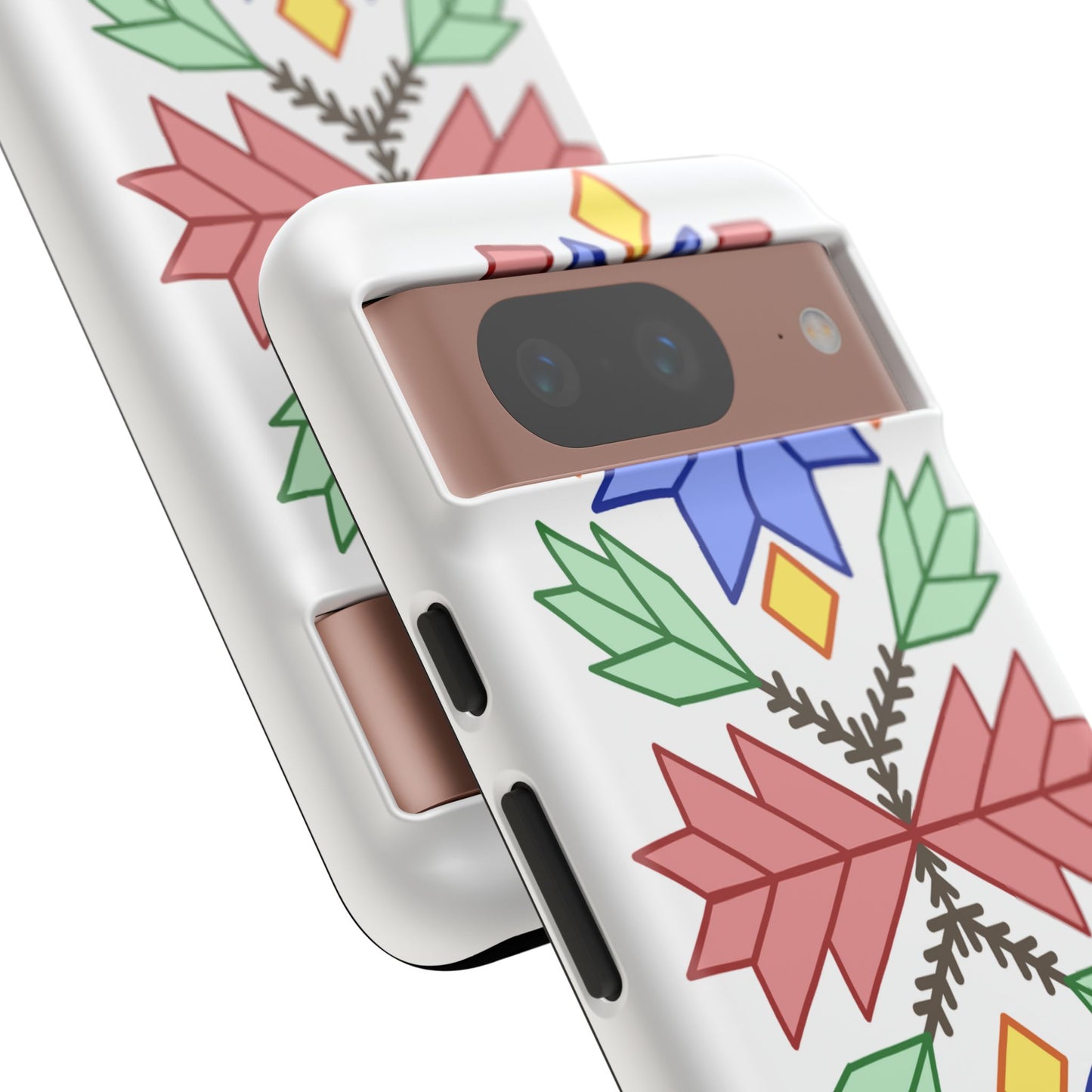 Geometric Ojibwe Floral Tough Phone Cases - White