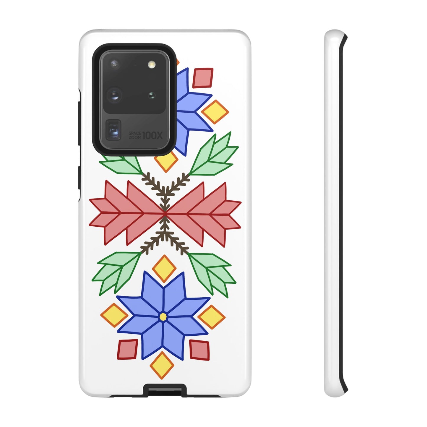 Geometric Ojibwe Floral Tough Phone Cases - White