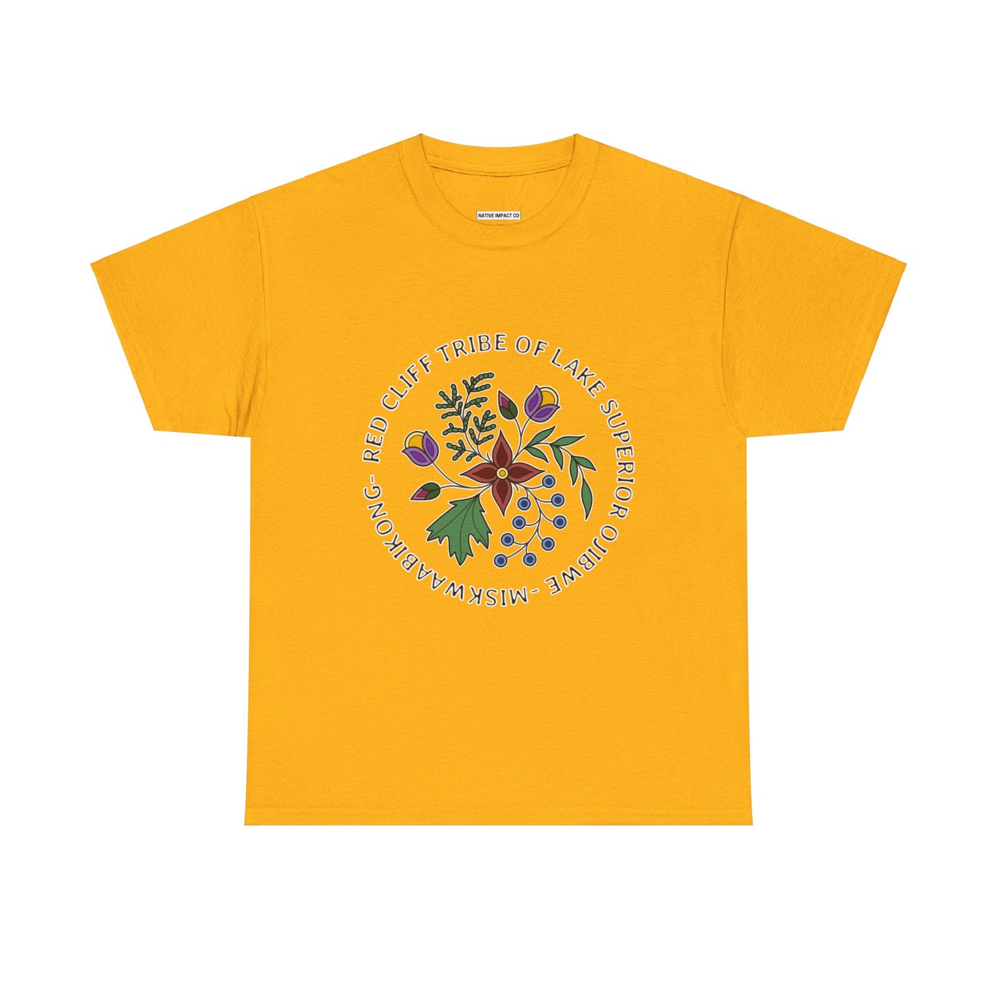 Red Cliff Tribe of Lake Superior Ojibwe Floral Design - Unisex Heavy Cotton Tee