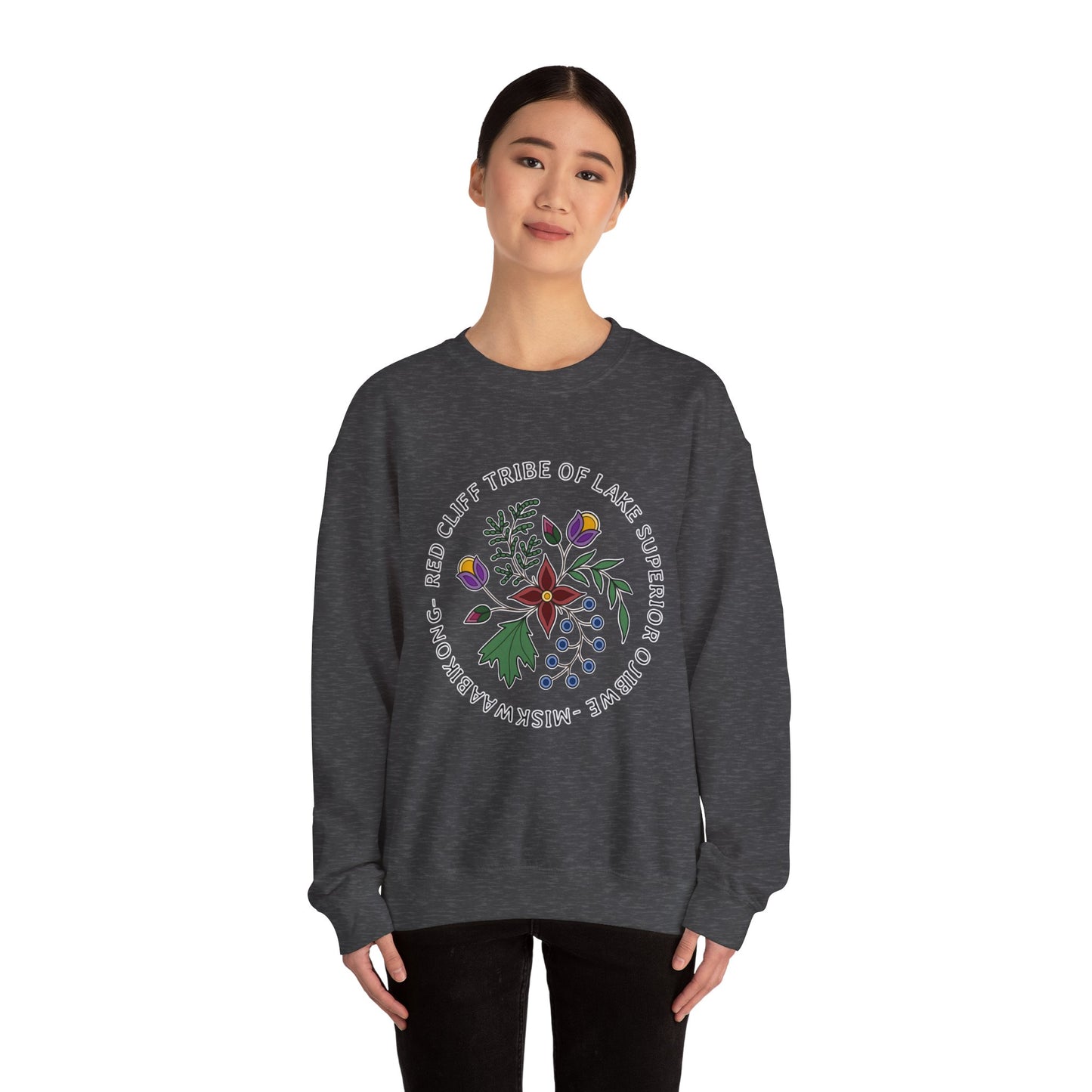 Red Cliff Tribe of Lake Superior Ojibwe Floral Design - Unisex Heavy Blend™ Crewneck Sweatshirt