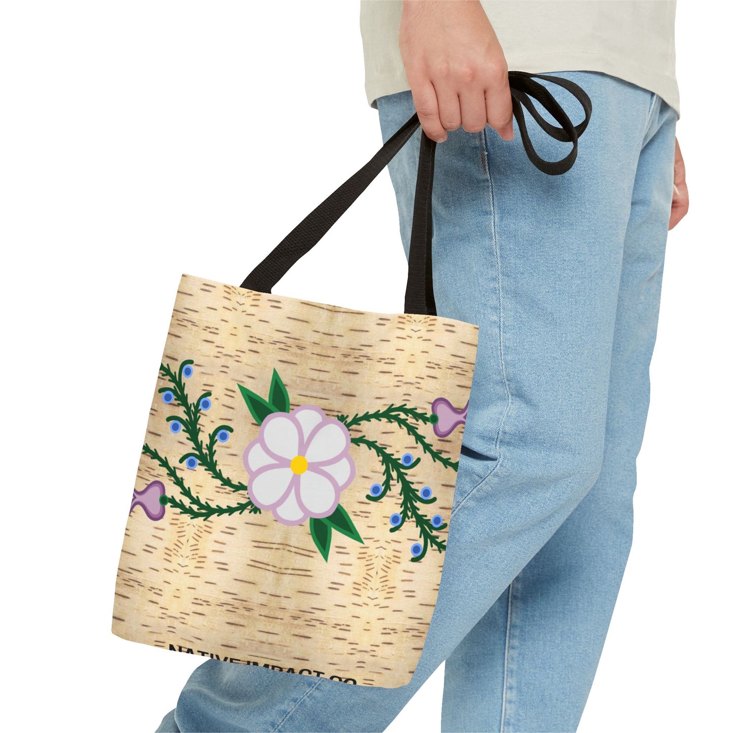 Birch Bark Print Ojibwe Floral Tote Bag