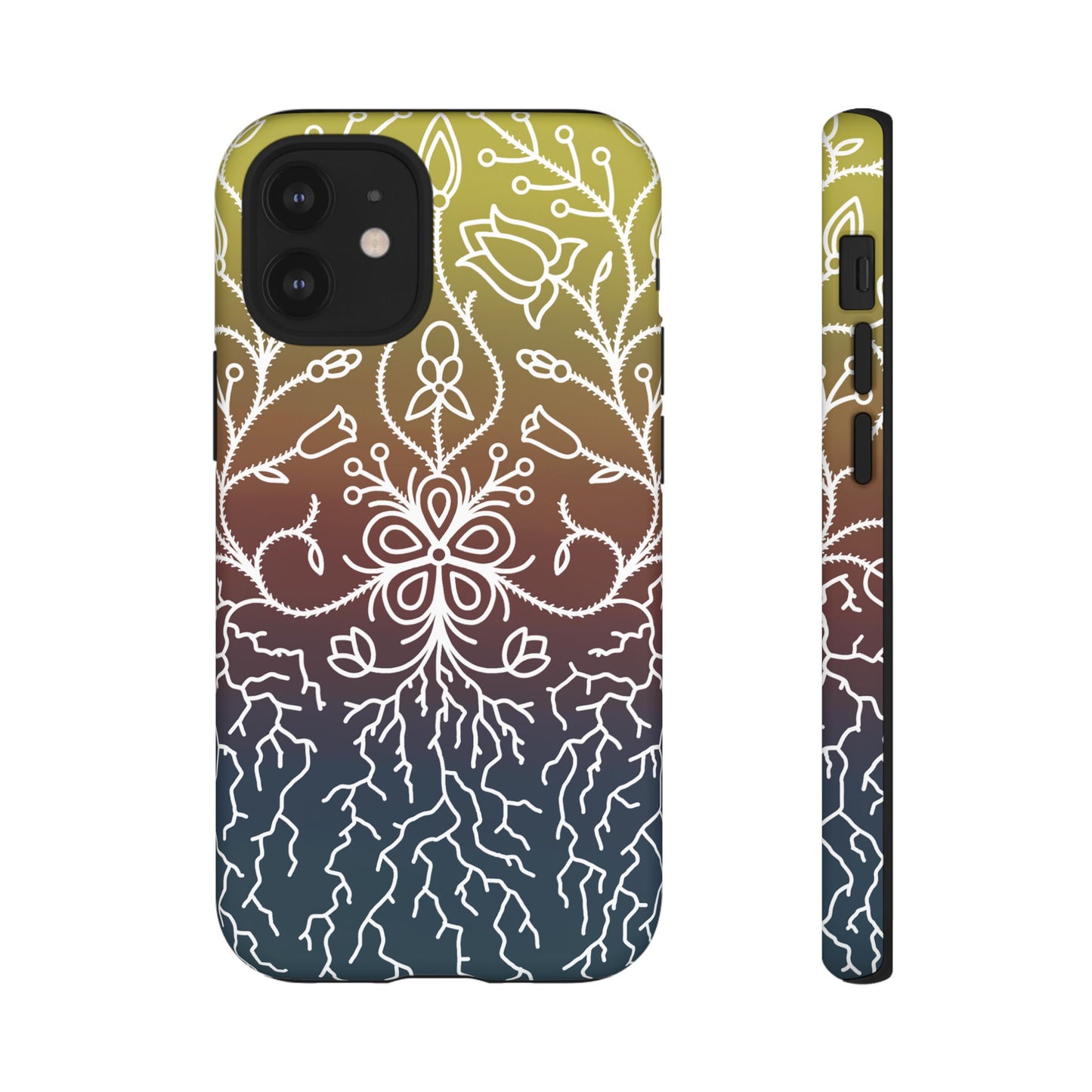 Sunset Ojibwe Floral Print Tough Phone Cases - Black