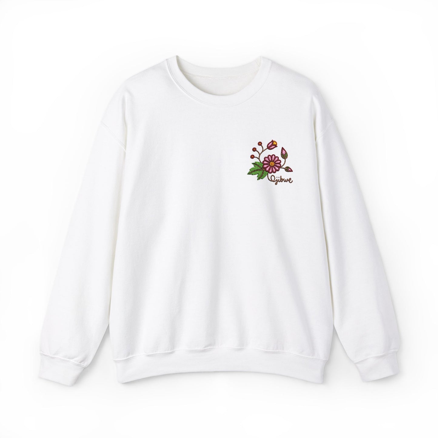 Ojibwe Pride Woodland Floral Embroidery Design - Unisex Gildan Heavy Blend™ Crewneck Sweatshirt